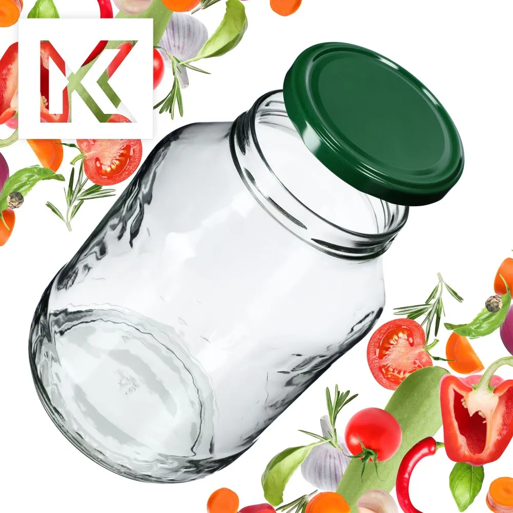 Boro stikliniai indeliai 1,7 l 89 mm + žali dangteliai 8 vnt.