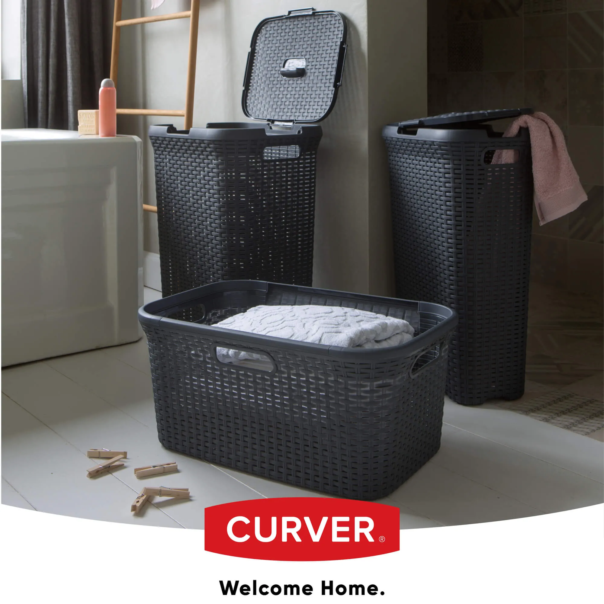 „Curver Natural Style“ 60 litrų grafito krepšys su dangčiu