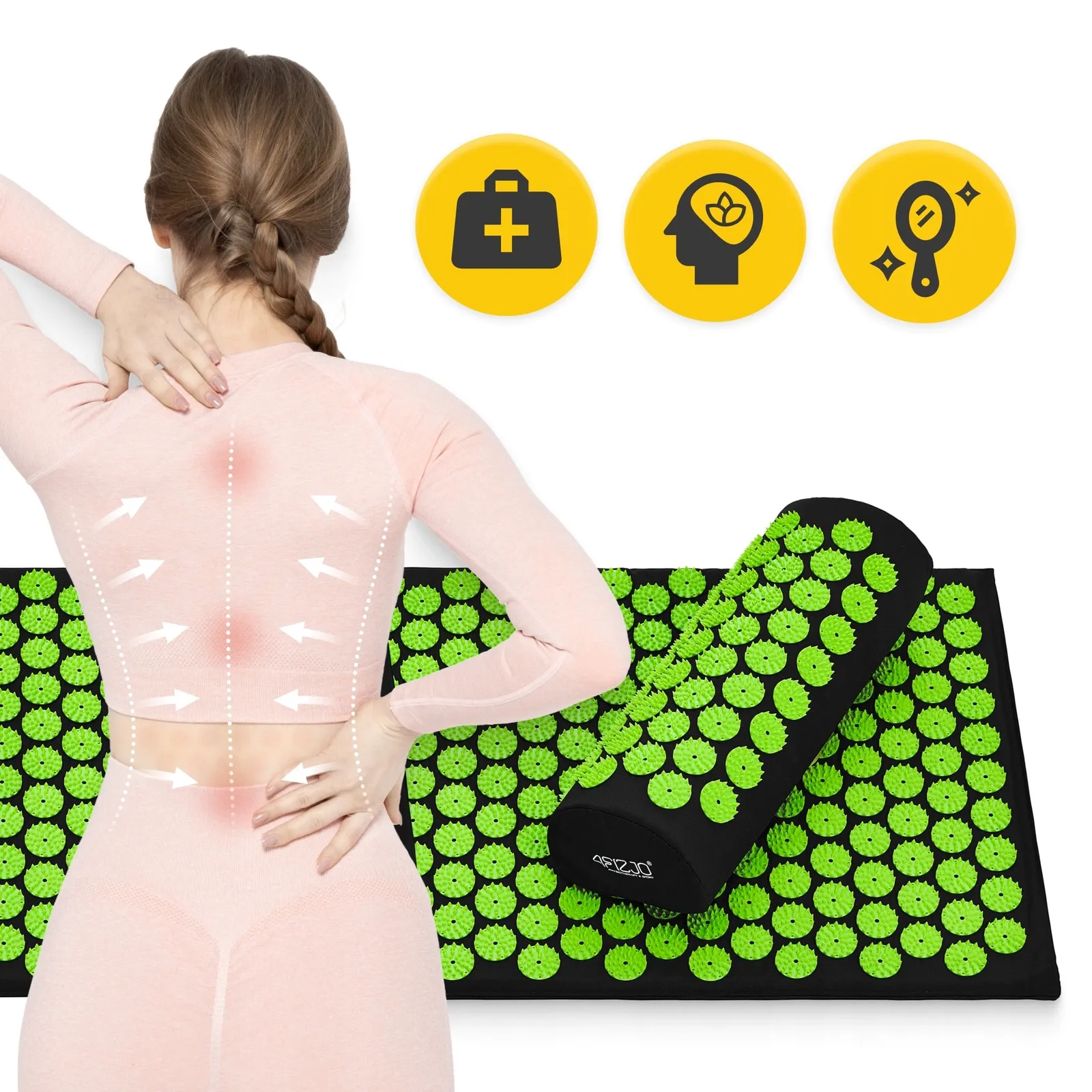 Didelis akupresūros kilimėlis su pagalvėle