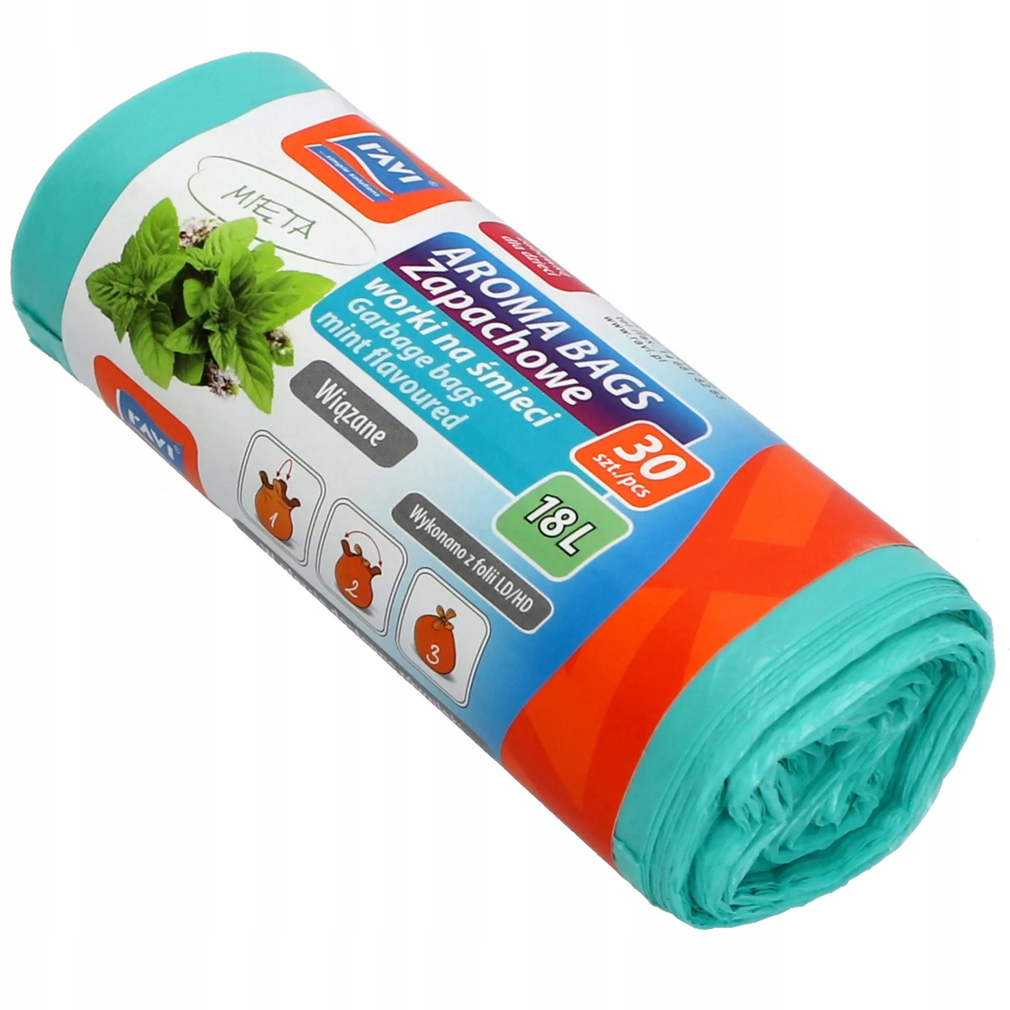 Mėtų spalvos šiukšlių maišai „Ravi Aroma Bags“, 18 l, 30 vnt.