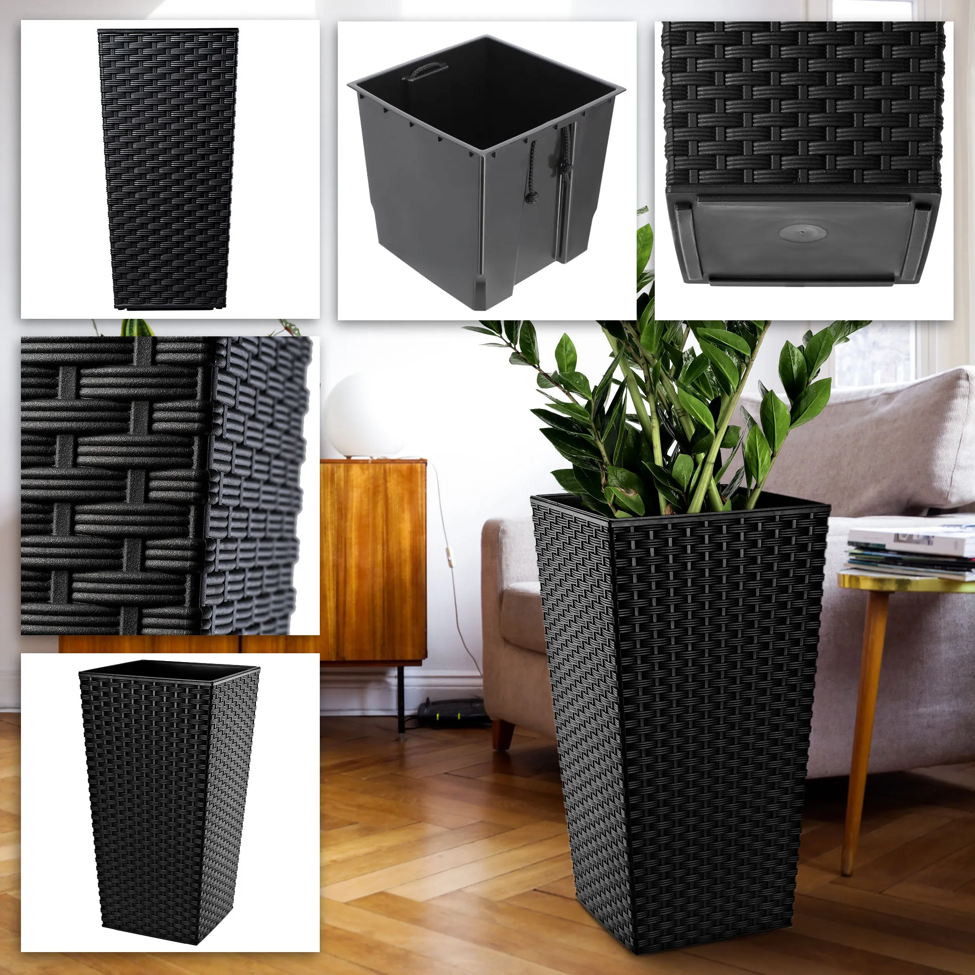 Pesaro rotango gėlių vazonai su įdėklu 30 cm + 35 cm + 40 cm