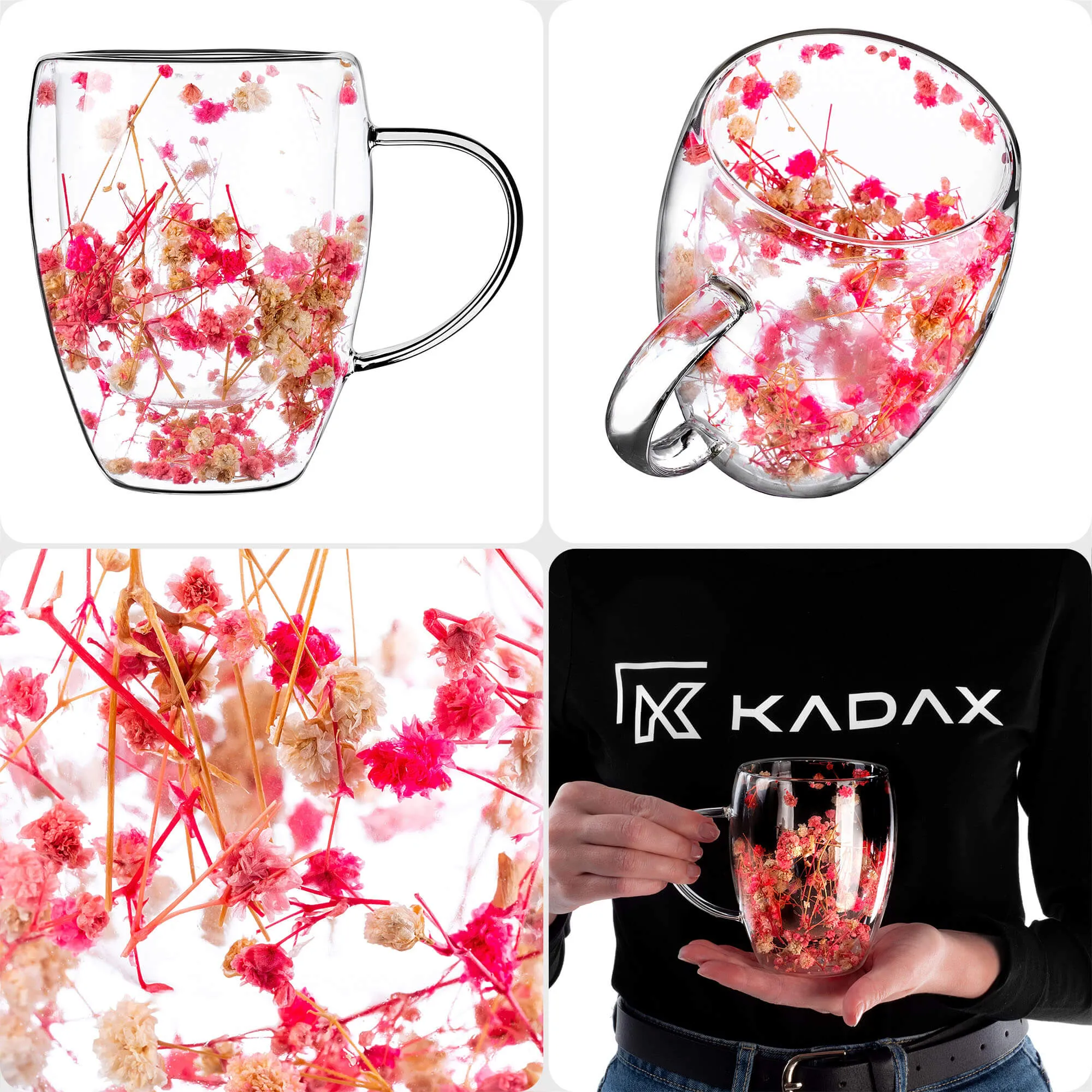 Terminis puodelis su gėlių motyvu „Riga“, 350 ml, rožinis, 4 vnt.