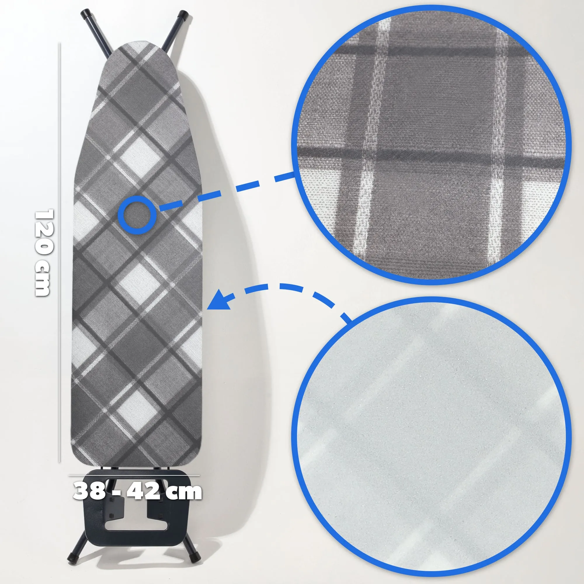 Cano lyginimo lentos užvalkalas, 138x48cm, tamprus pagrindas, pilkas, languotas