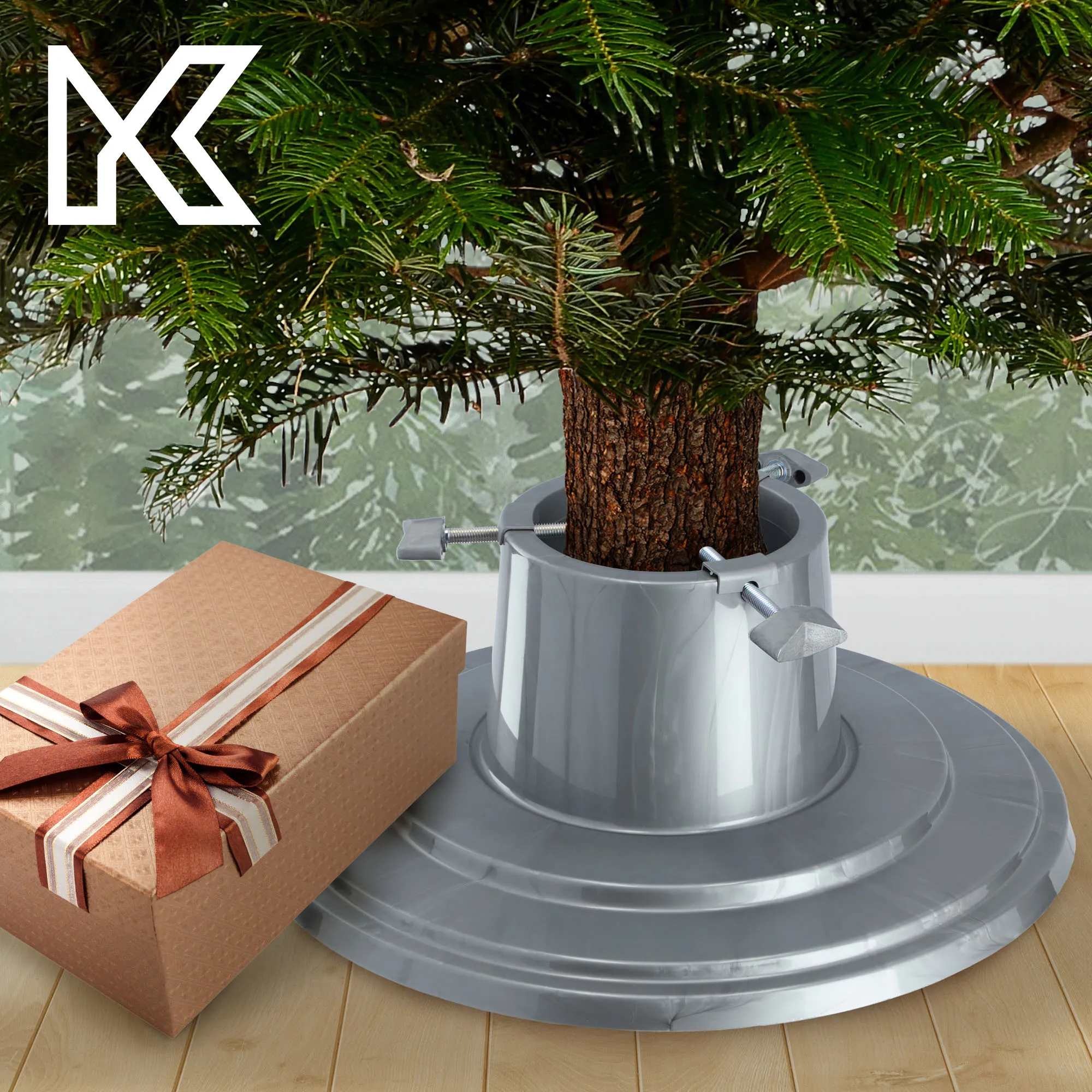 Larmor apvalus kalėdinės eglutės stovas, 39 cm, sidabrinis