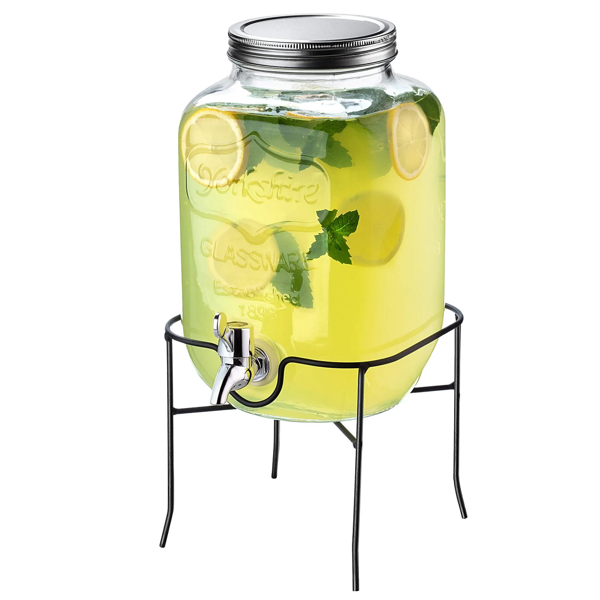 Mesagne stiklainis su čiaupu šaltiems gėrimams ir limonadui 4 l su stovu