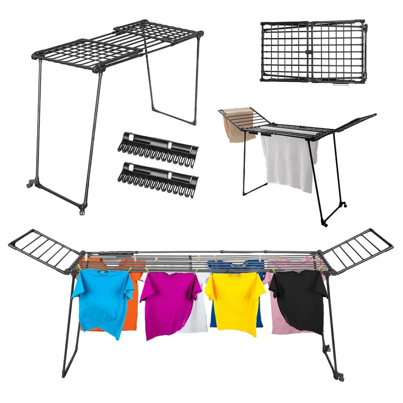 „Aielli“ sulankstoma reguliuojamo dydžio drabužių džiovyklė, 257 cm, juoda