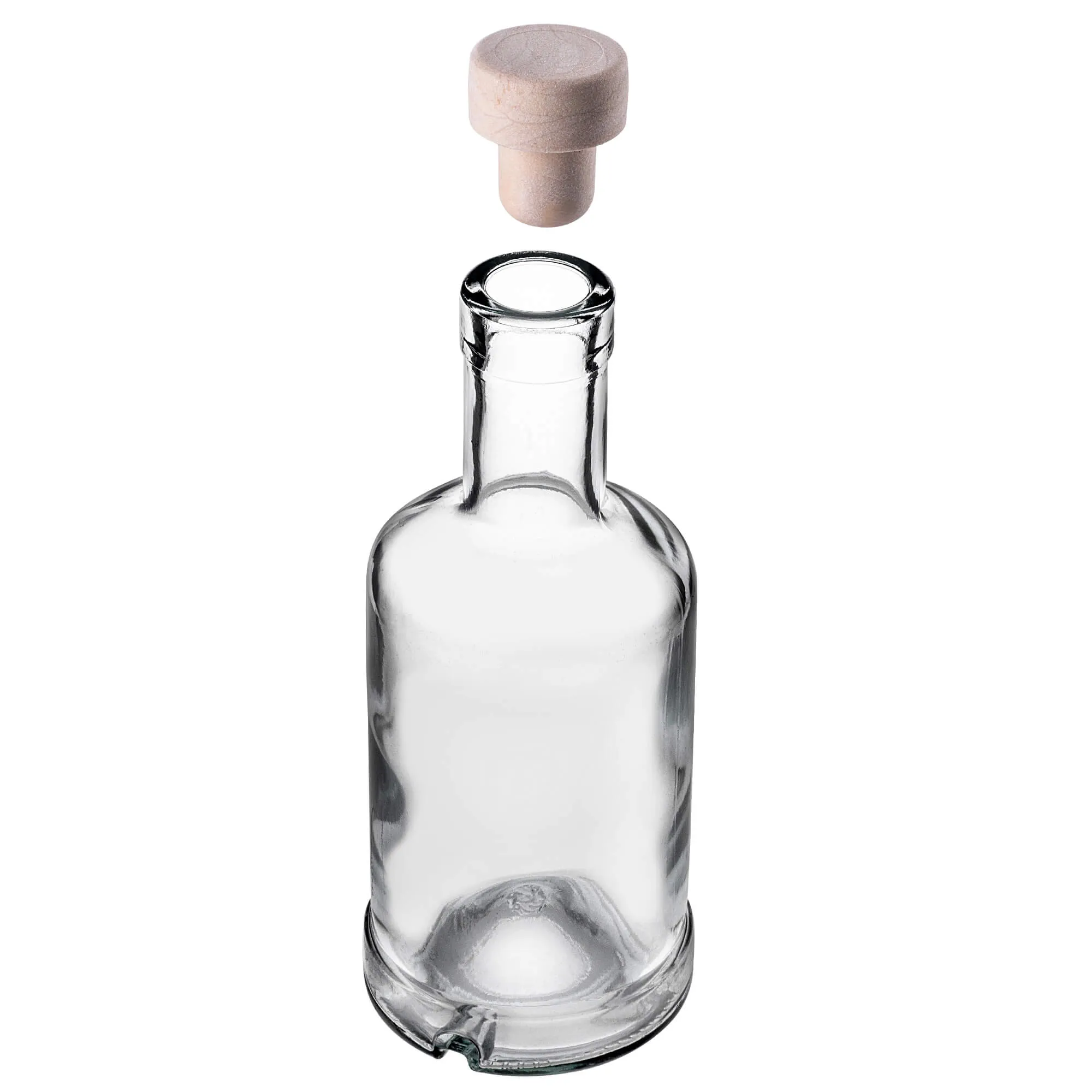 Tadek stiklinis alkoholio butelis 250 ml su sintetiniu kamščiu 1 vnt.