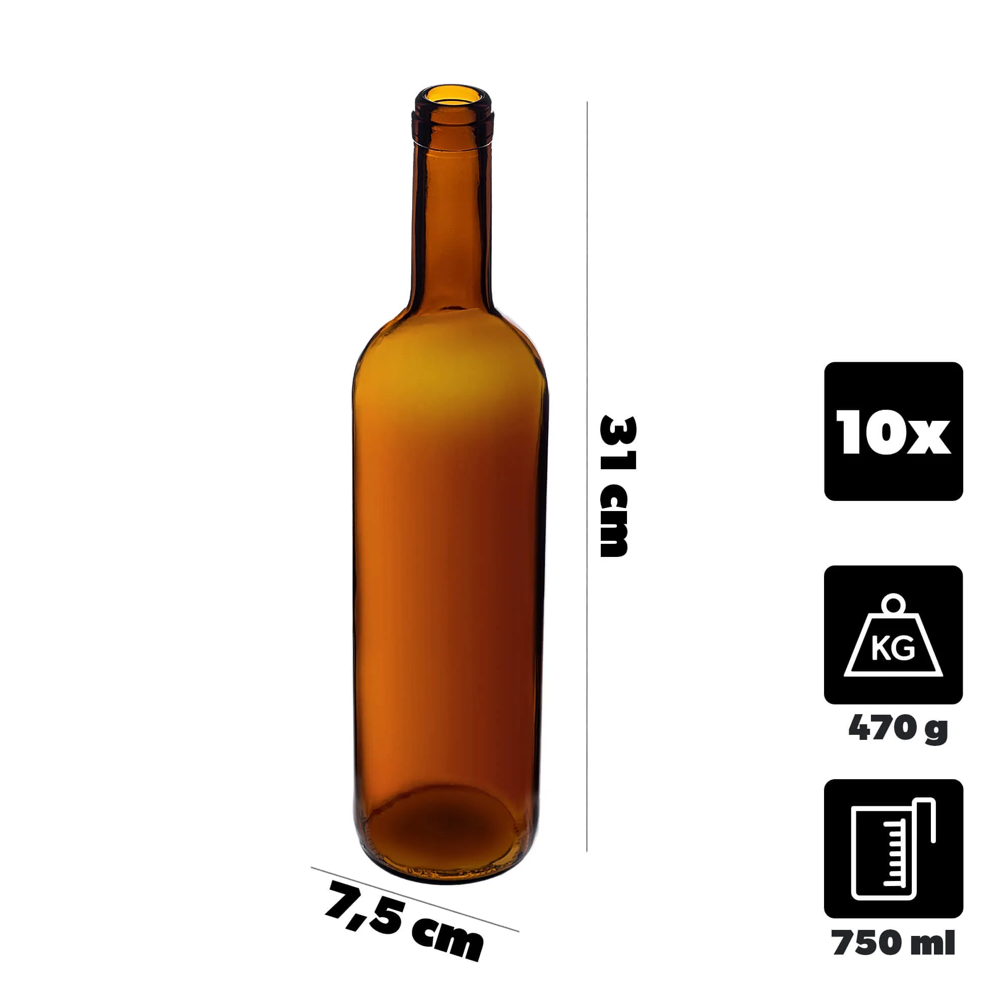 Biagio vyno buteliai 750 ml rudi be kamščio 10 vnt.