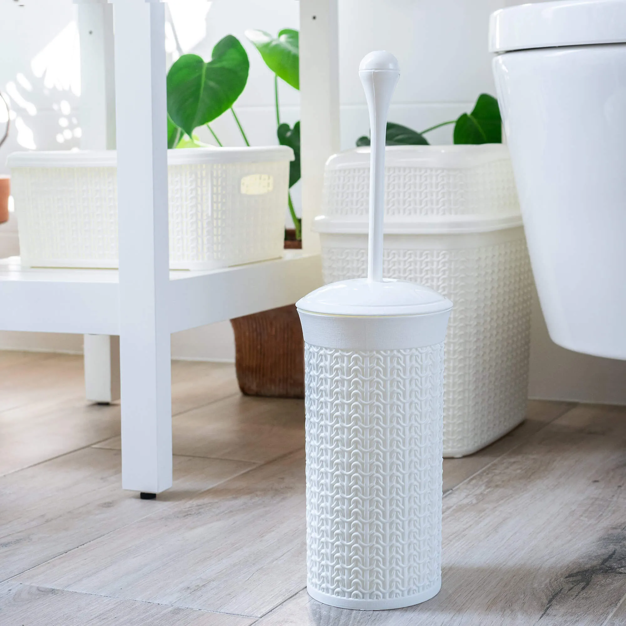 Linxe tualetinis šepetys su indu, 40 cm, baltas