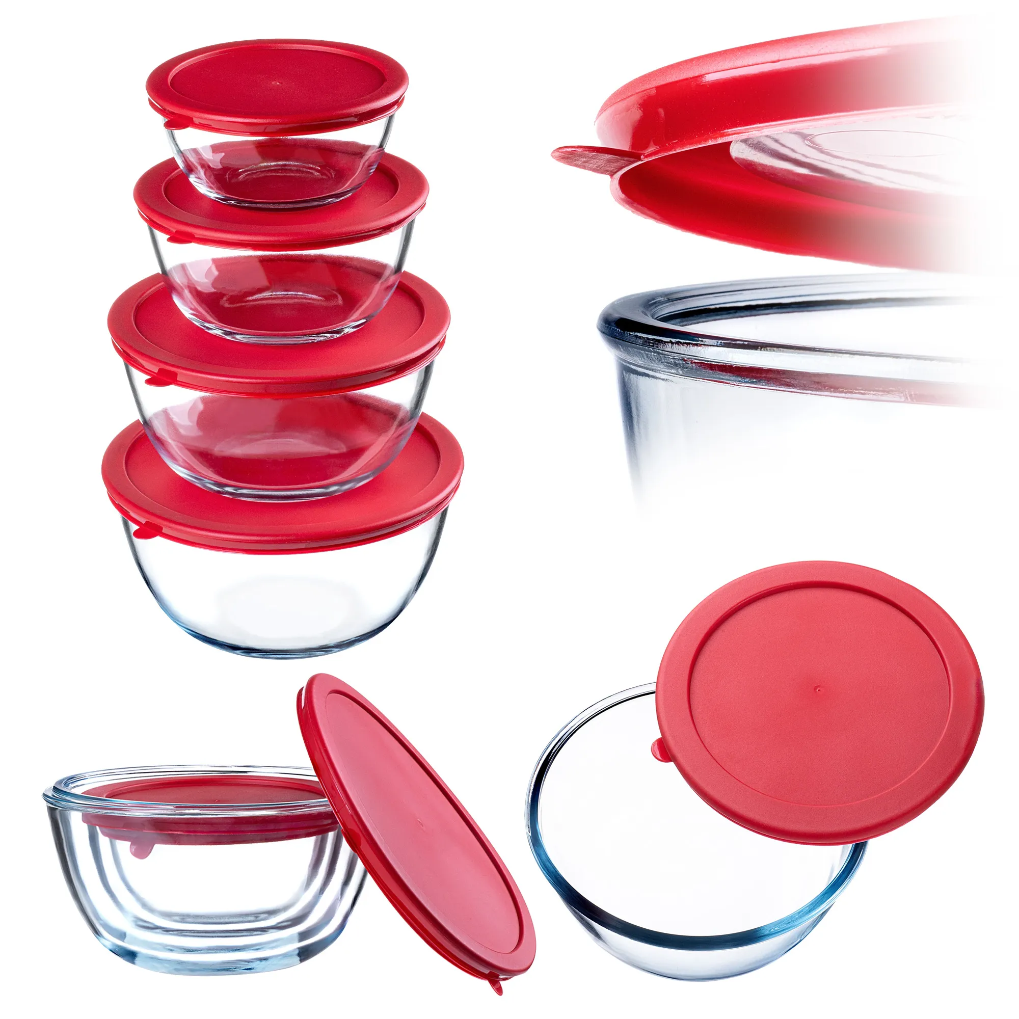 Dame stiklinių indų rinkinys su dangteliu 0,5 l, 1 l, 1,5 l, 2 l