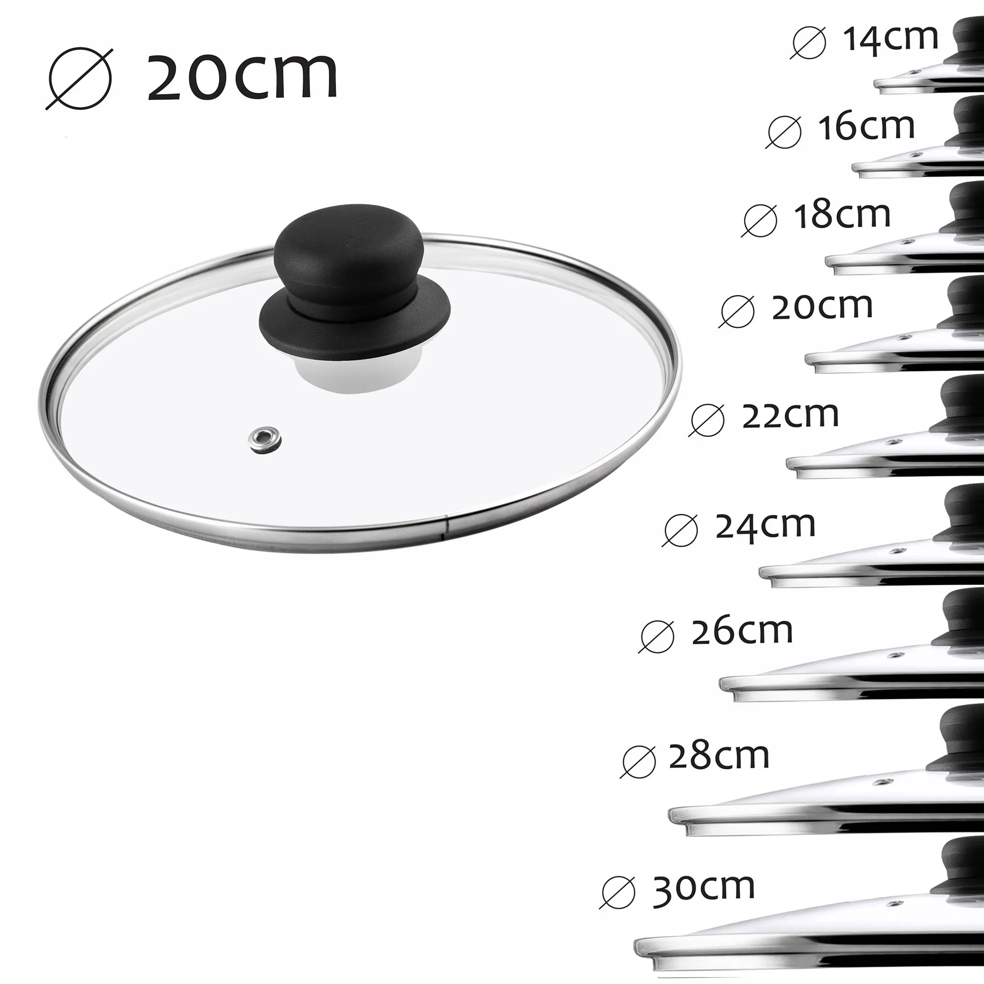 Karščiui atsparus dangtis su rankena, 20 cm, juodas