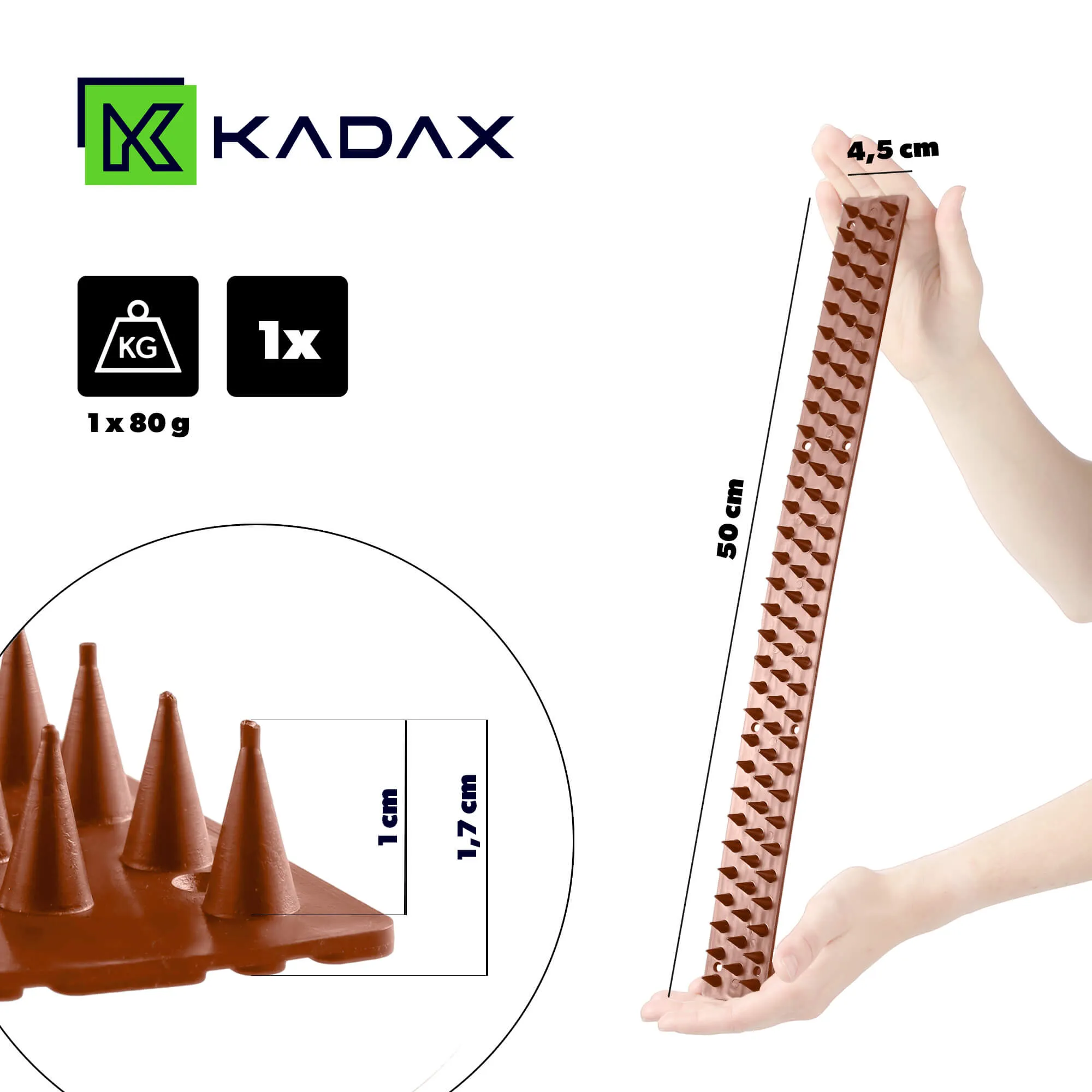 Tosta plastikiniai spygliai nuo paukščių, 50 cm, rudi, 1 vnt.