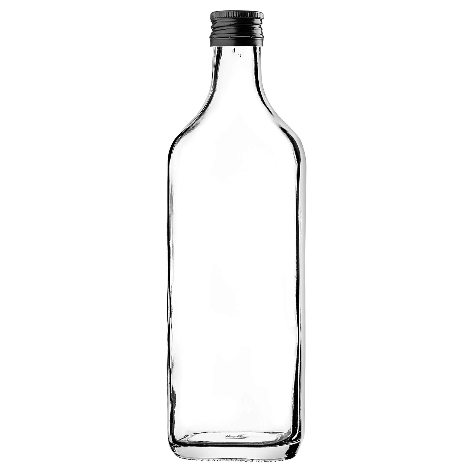 Vigna stikliniai viskio buteliai 500 ml su juodu dangteliu, 20 vnt.