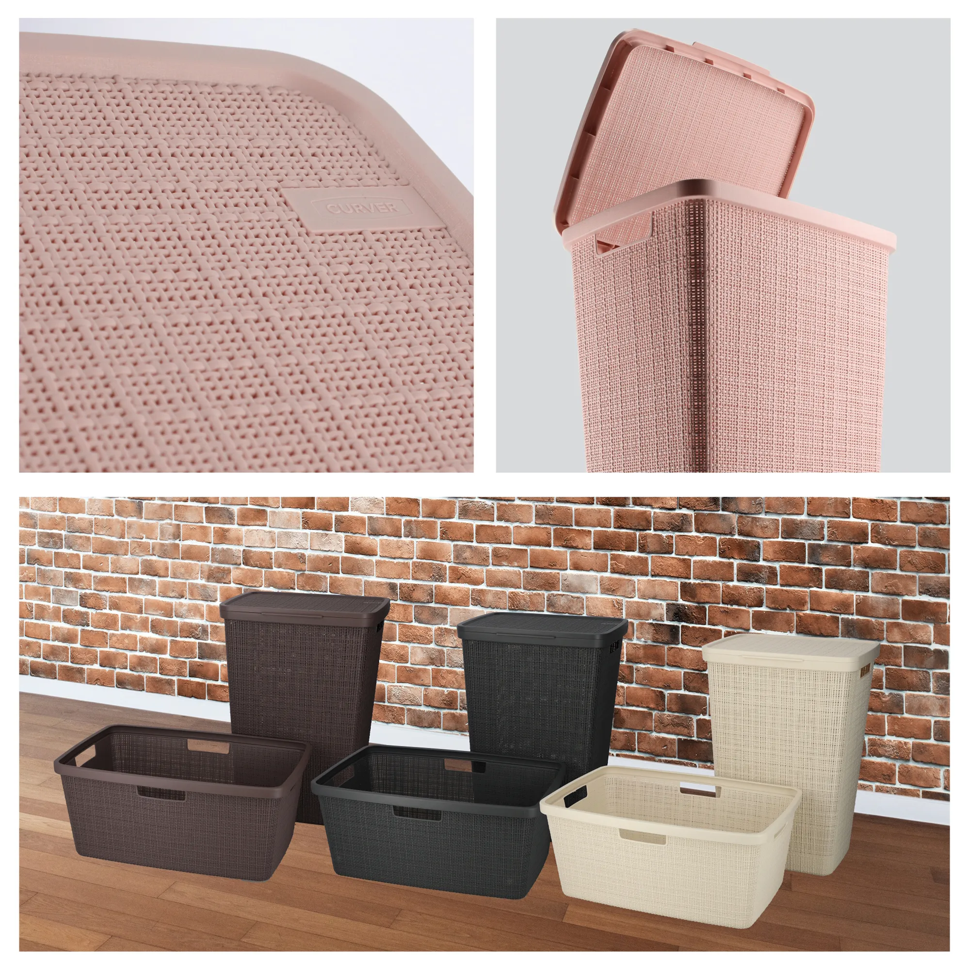 Curver džiuto skalbinių krepšys, 58 l, rausvos spalvos