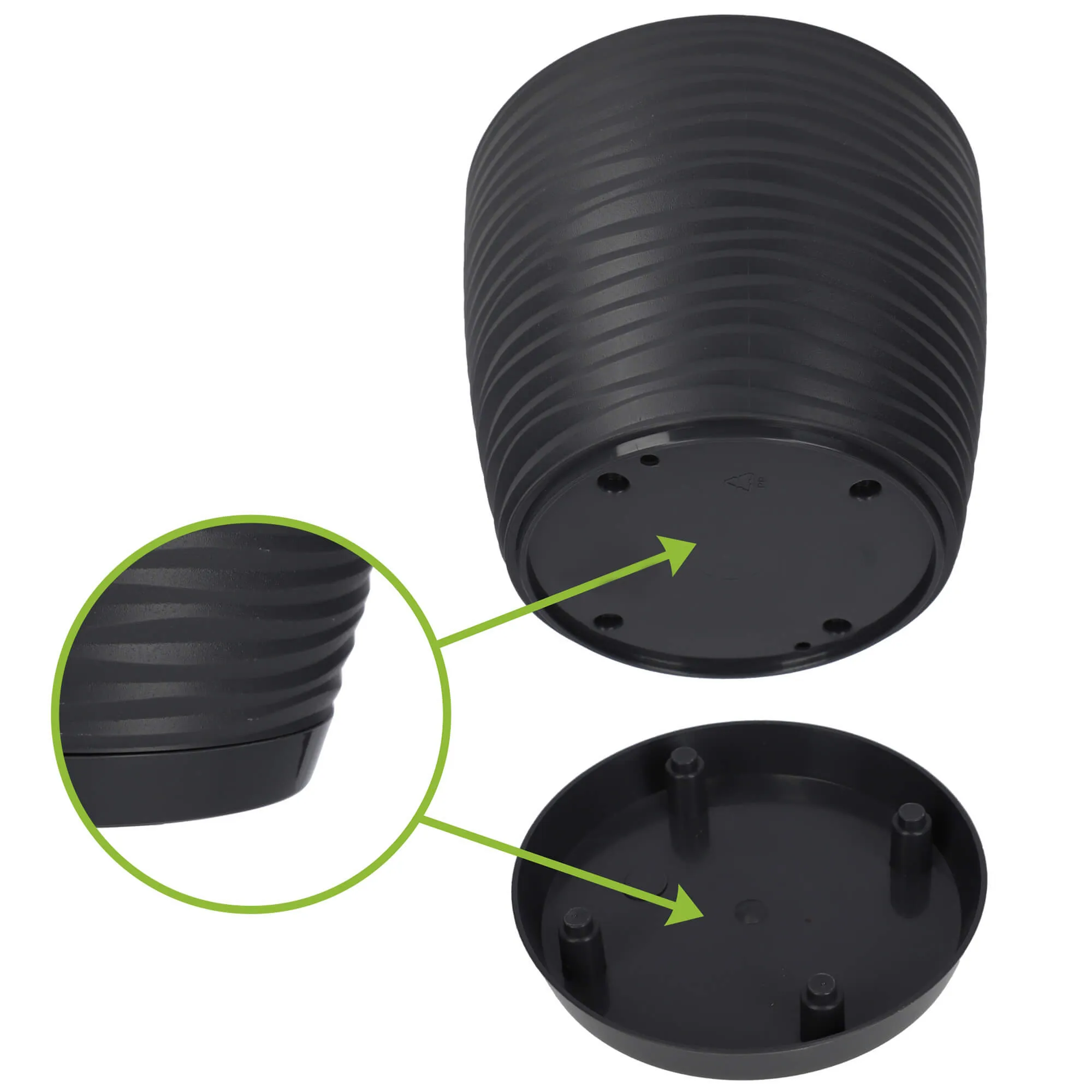 Apvalus gėlių vazonas su lėkštute 15 cm