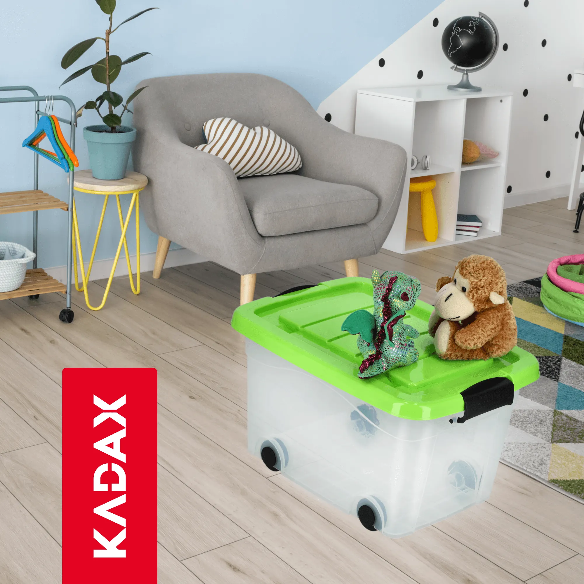 Vado 20 l plastikinis šiukšliadėžė su ratukais, žalias