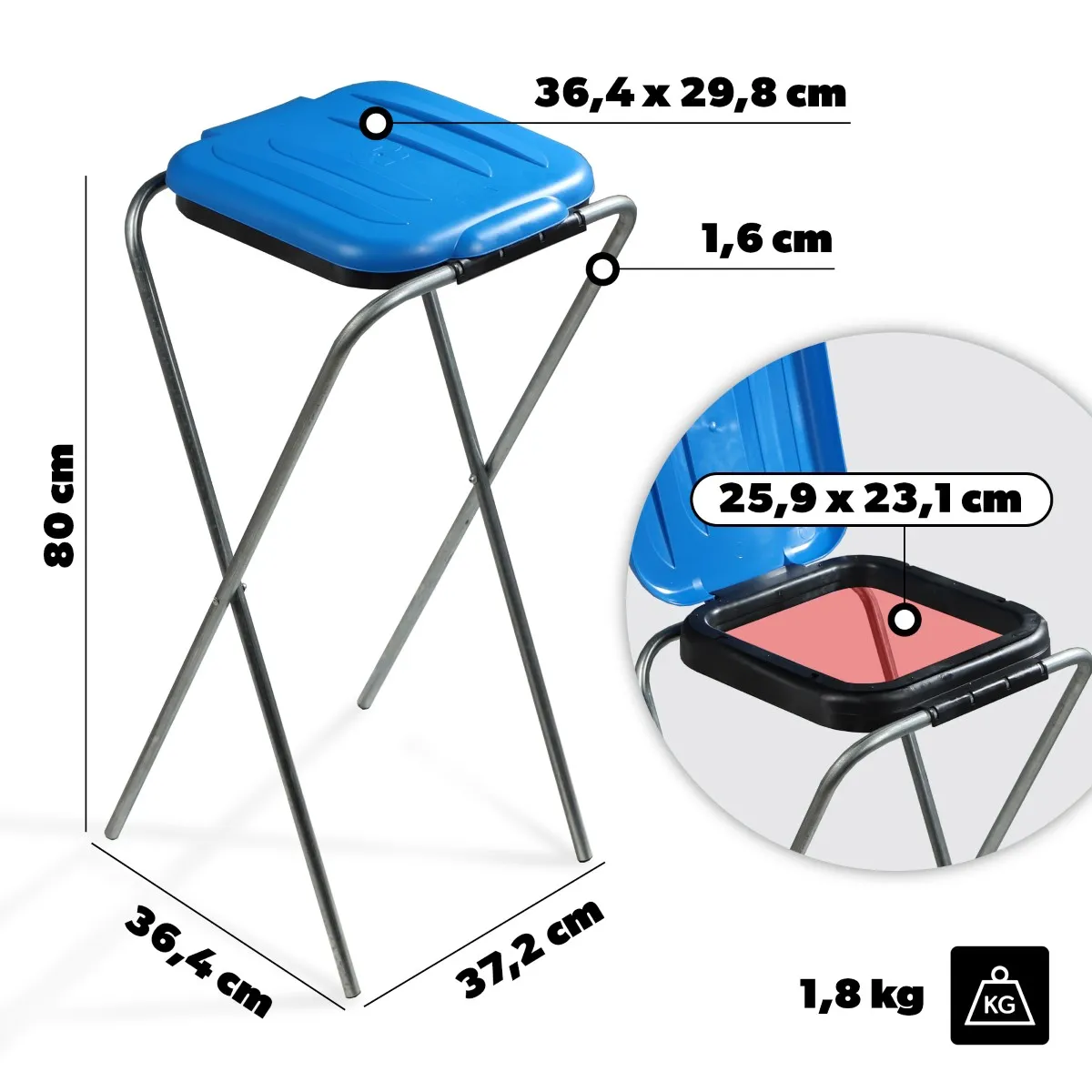 Bakel vienkartinių atliekų rūšiavimo maišų stovas, mėlynas