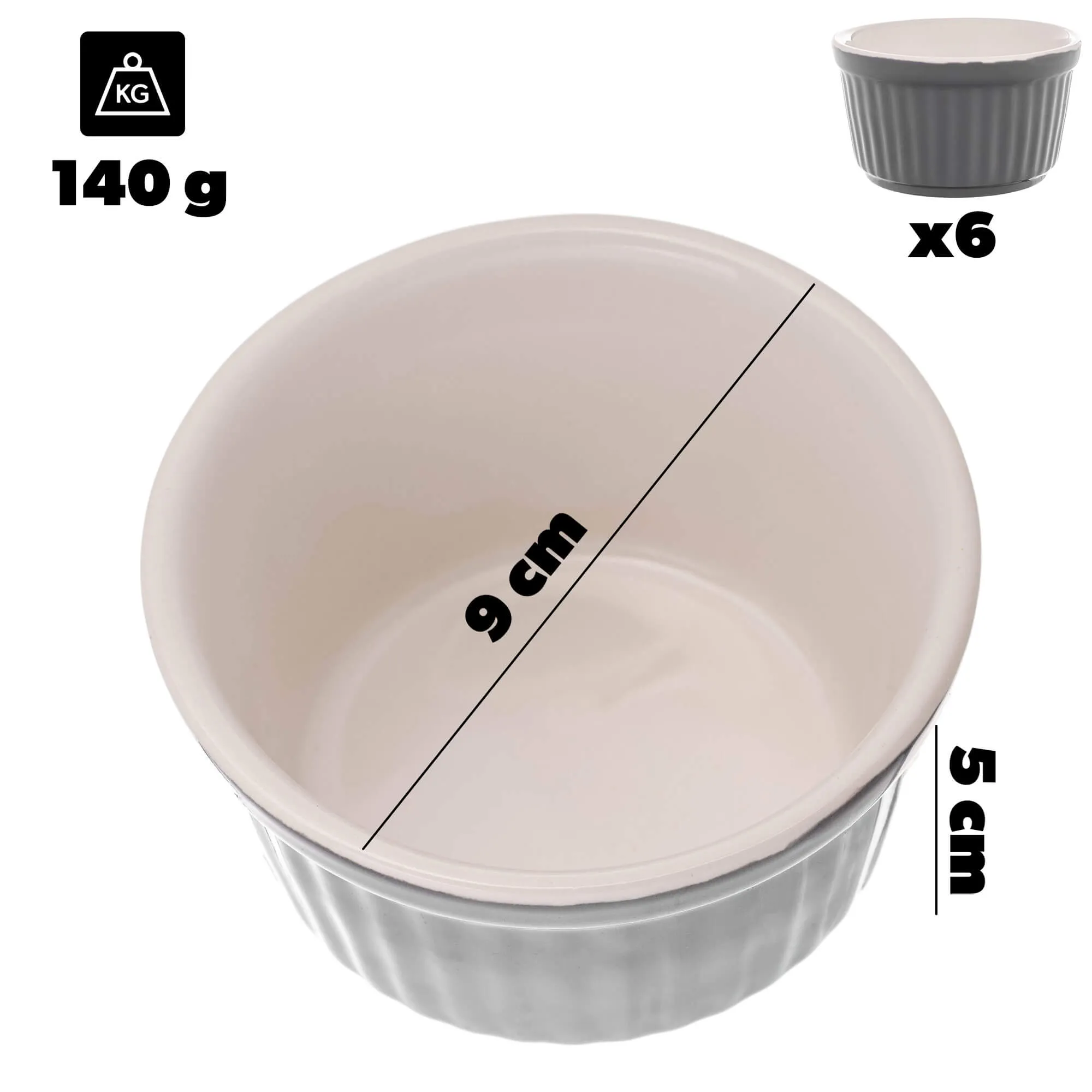 Maes keraminė kepimo forma 9 x 5 cm pilka 6 vnt.