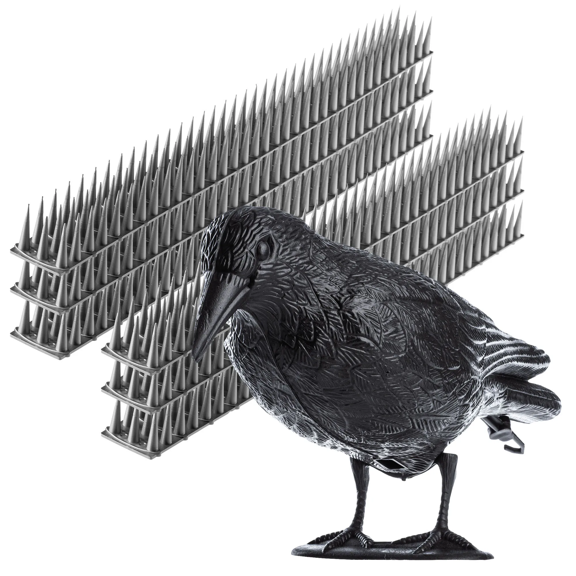 Plastikiniai paukščių spygliai 6 vnt., sidabriniai + varnas