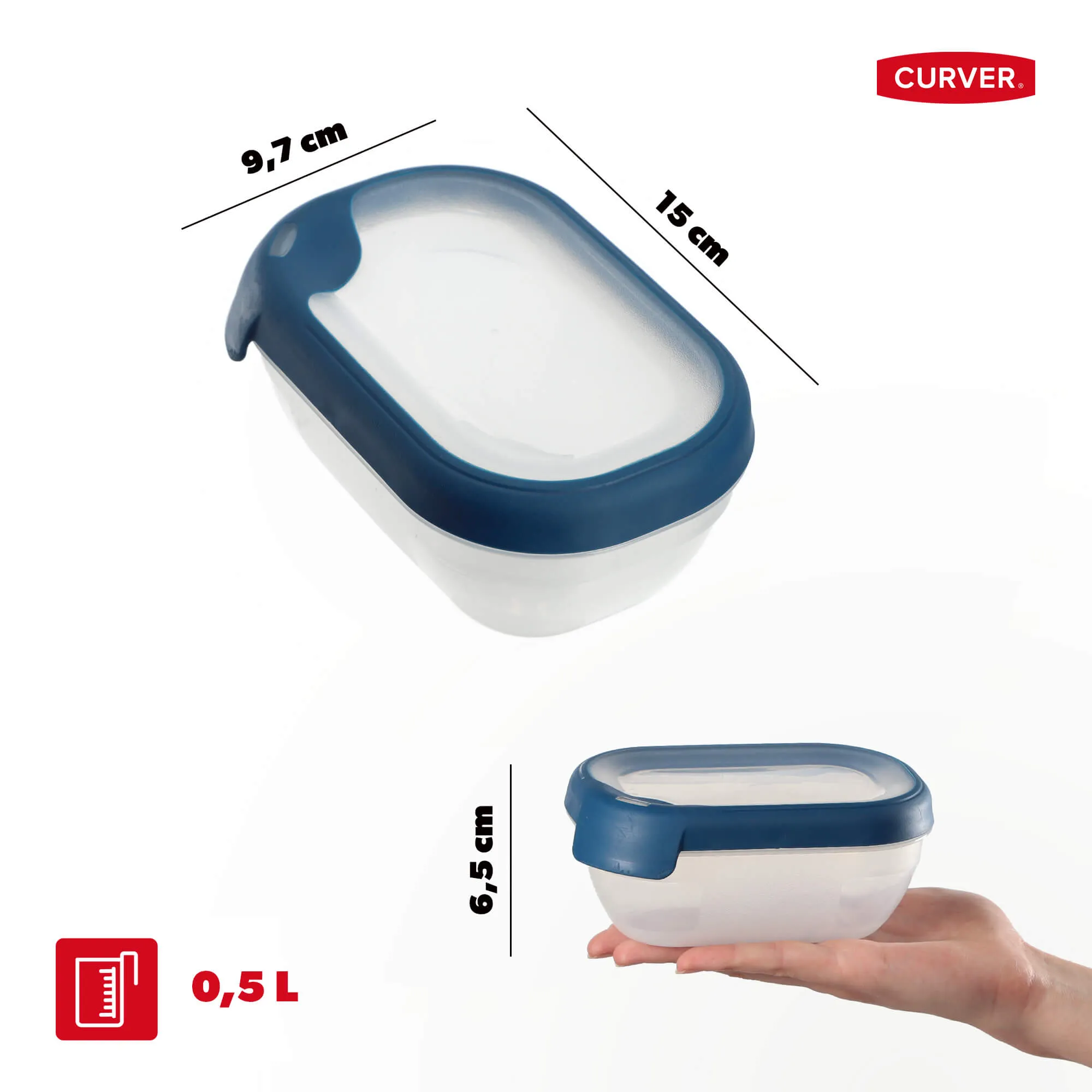 Stačiakampis indas 0,5 l „Curver Grand Chef Eco Line“, mėlynas