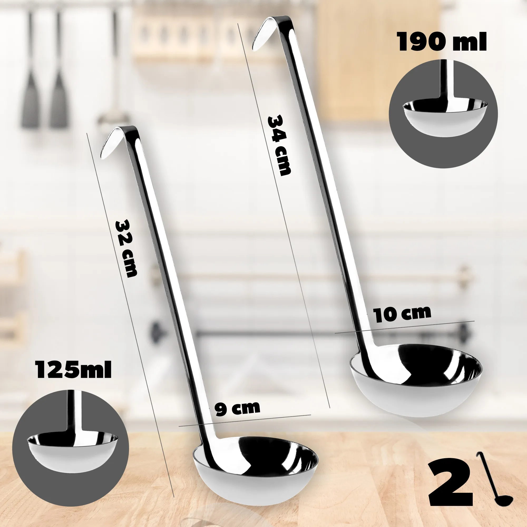 Kebal nerūdijančio plieno samčių rinkinys 125 ml + 190 ml, 2 vnt.