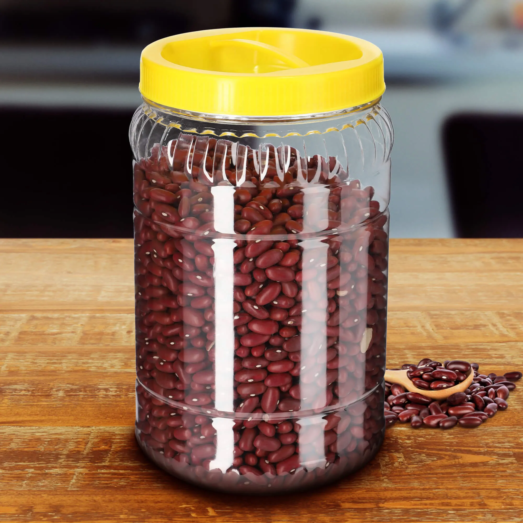 2 litrų geltono plastiko indas