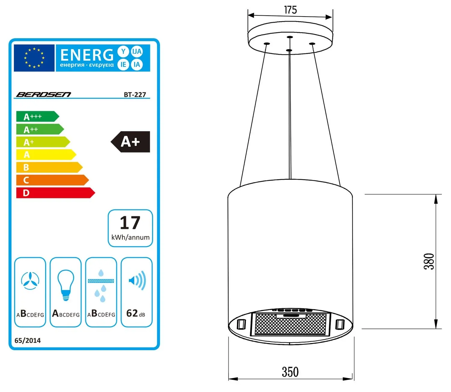 Pakabinamas virtuvės gartraukis, 35 cm, juodas, BT-227 - nuotrauka 1