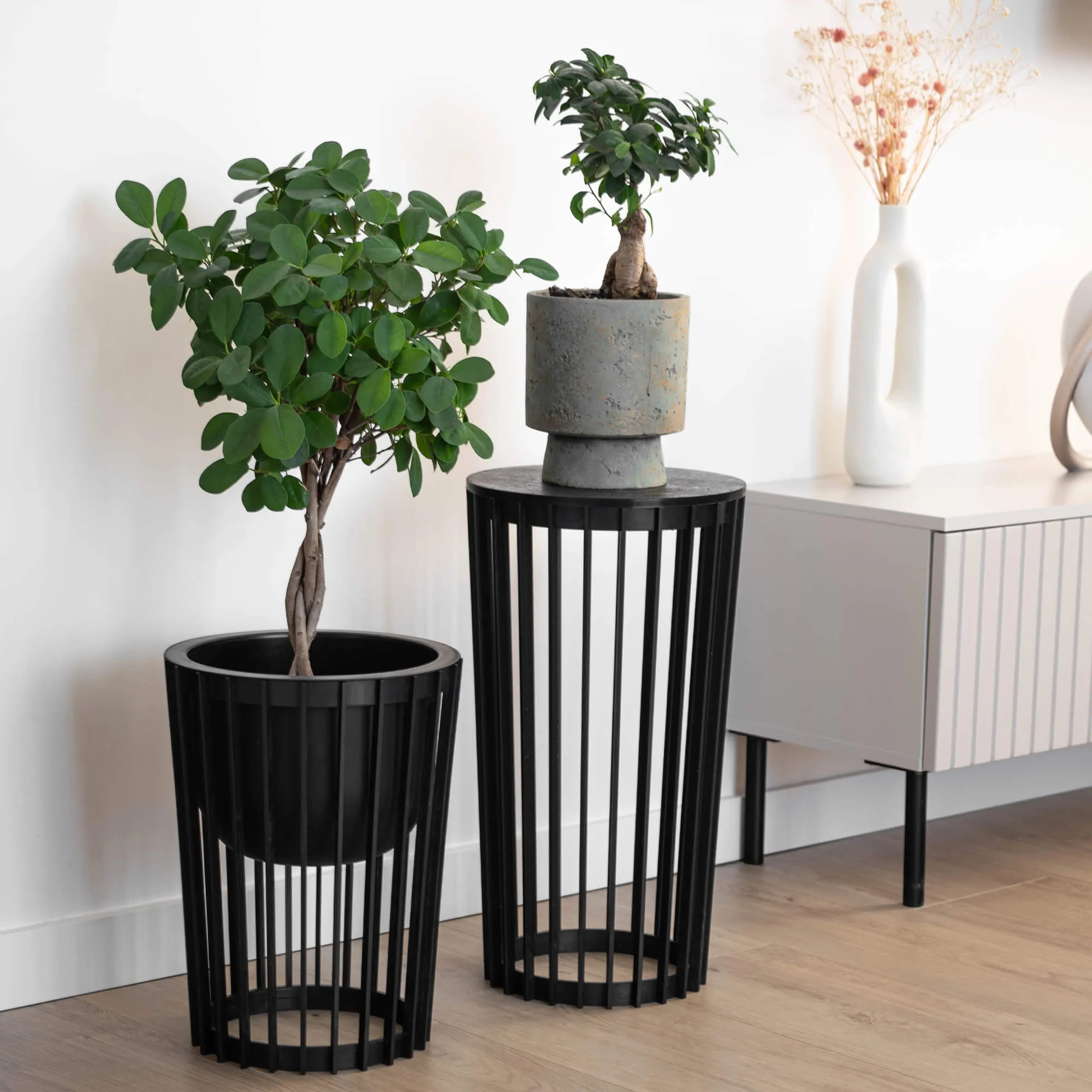 Aytre dvipusis augalų stovas 54 cm juodas + natūralaus medžio stalviršis