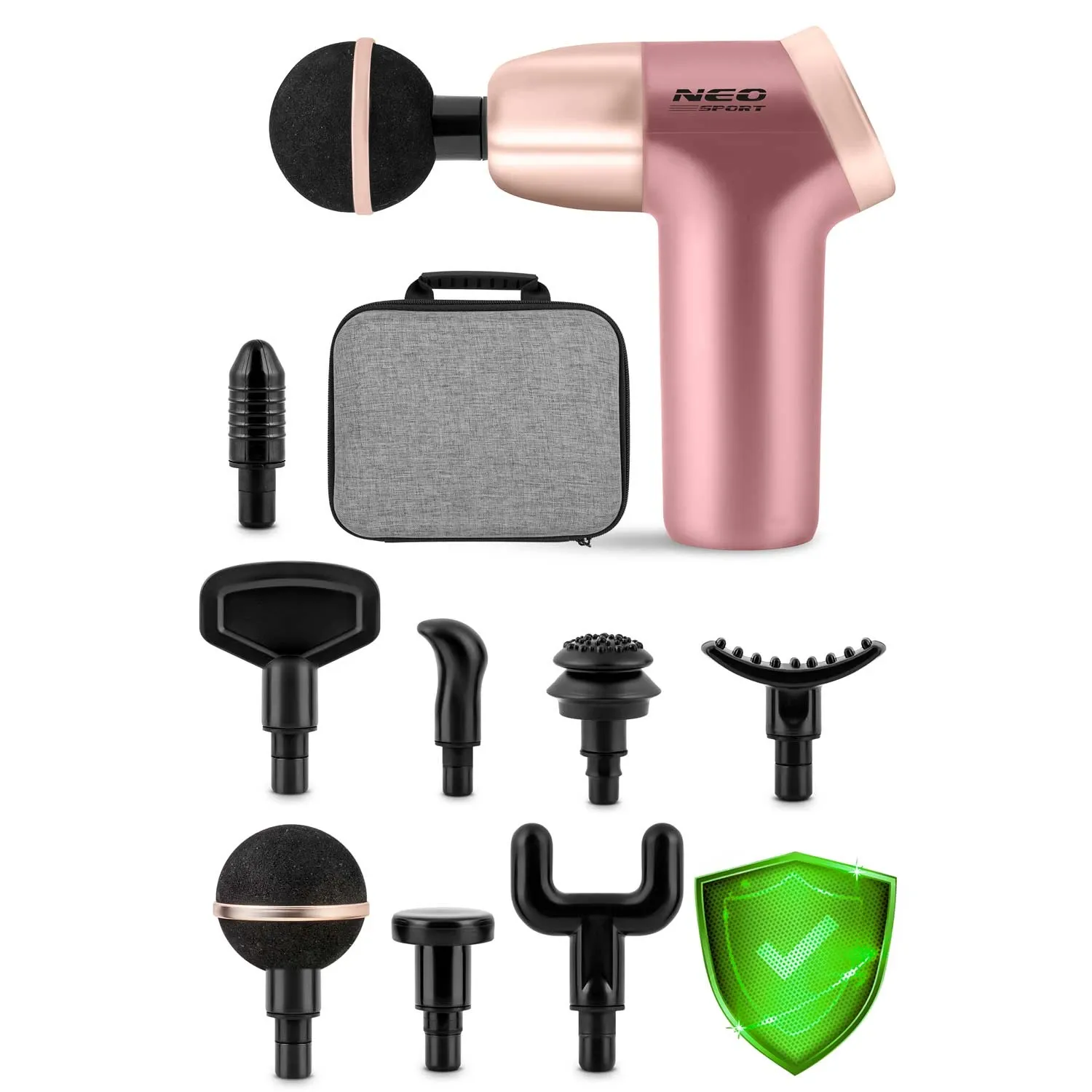 Kūno masažo pistoletas 8 antgaliai NS-500 Neo-sport rožinis - nuotrauka 1