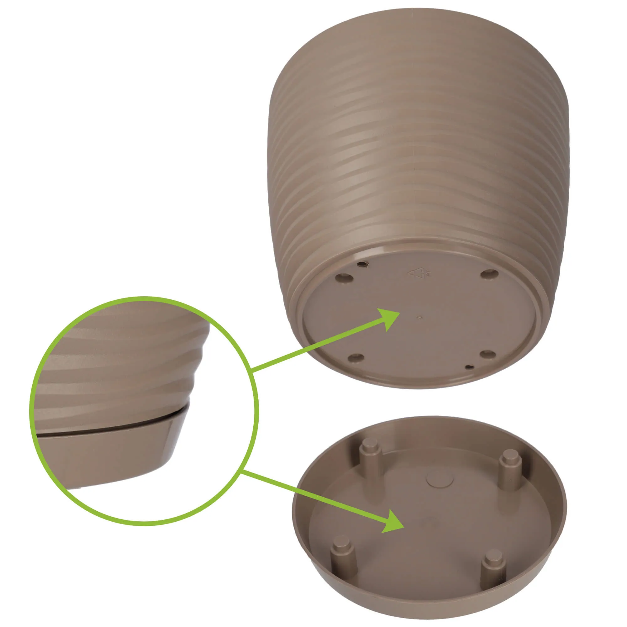 Apvalus gėlių vazonas su lėkštute 13 cm