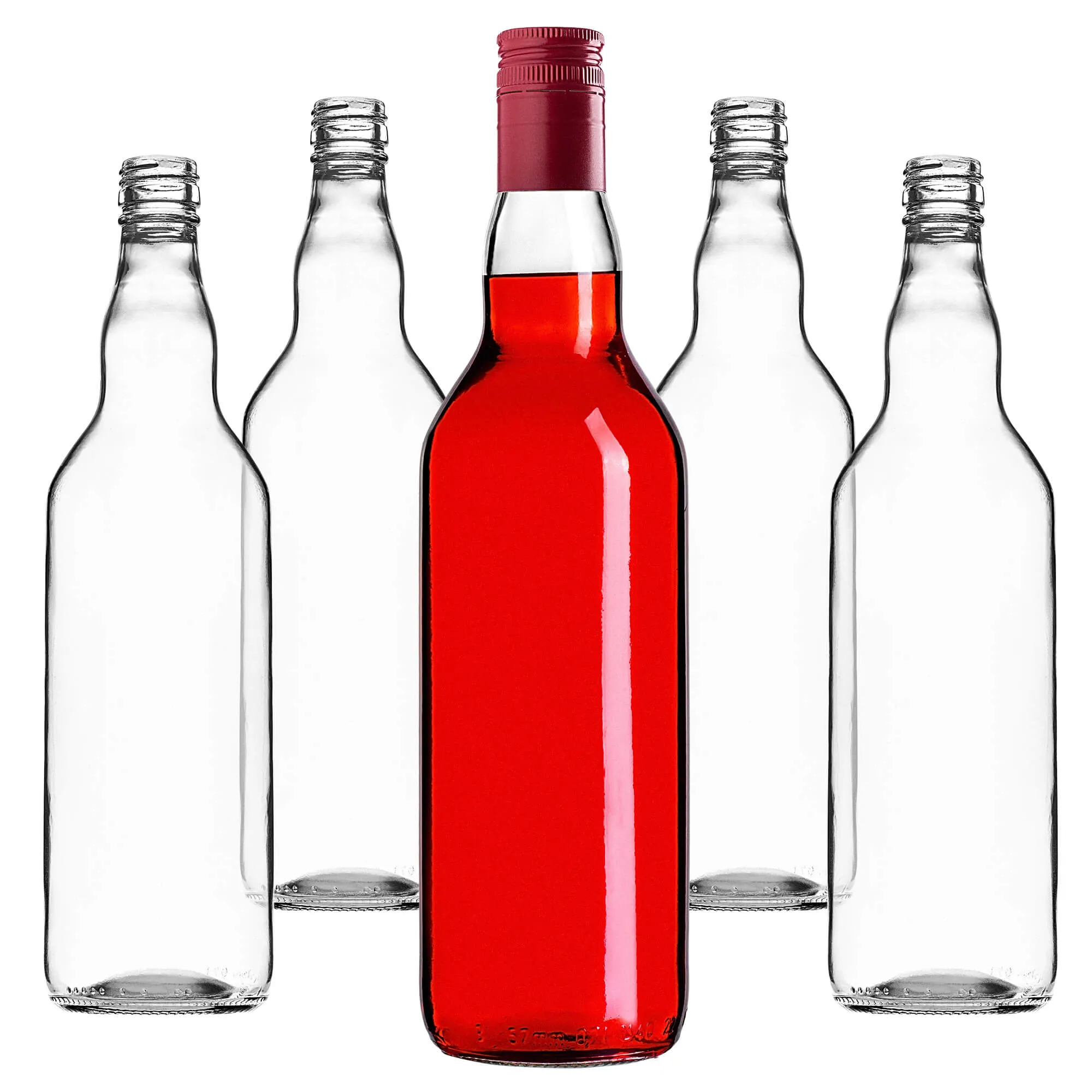 Monopol stikliniai buteliai 700 ml su ilgu raudonu dangteliu, 10 vnt.