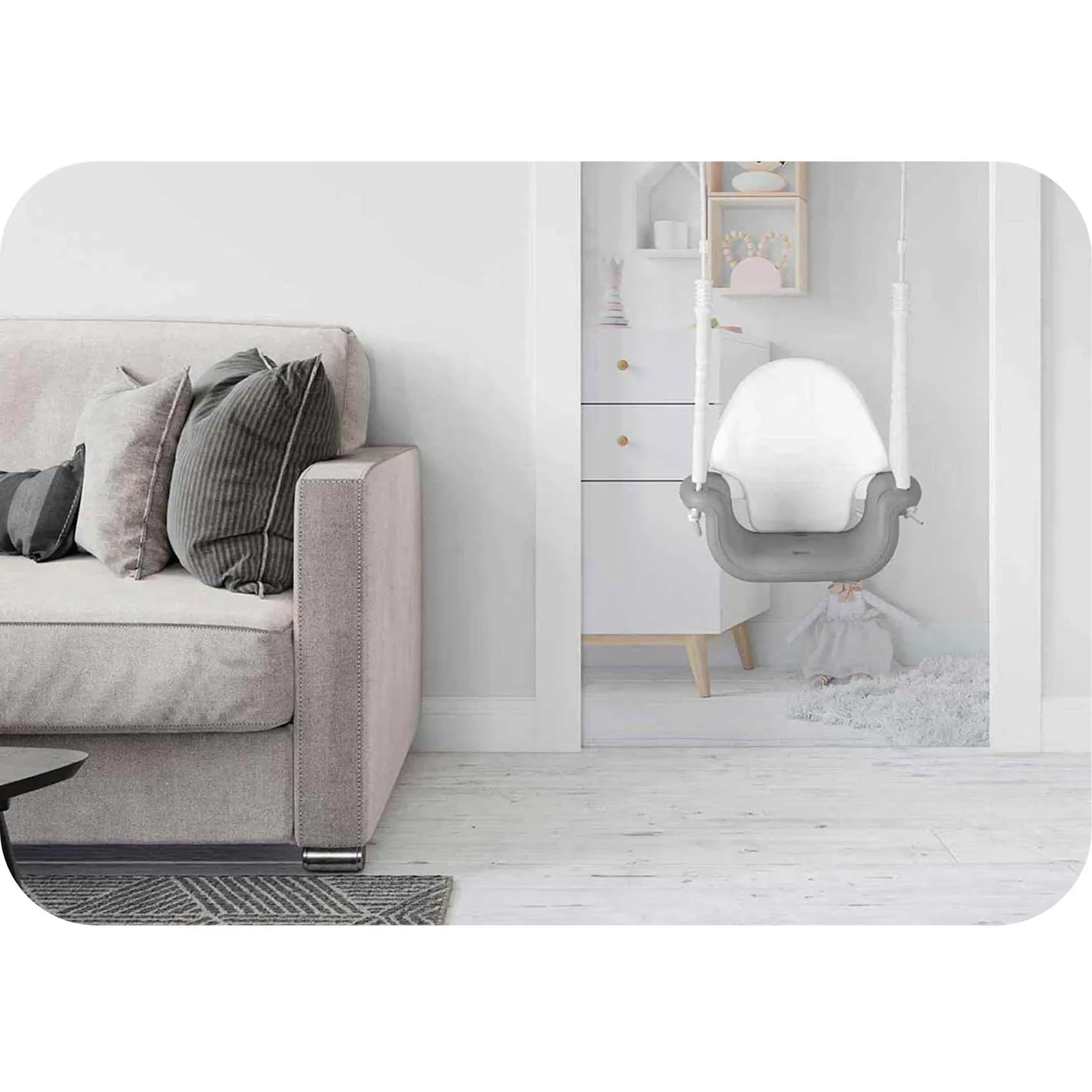 „Ricokids“ 3 viename kibiro formos sūpynės, pilkos ir baltos - nuotrauka 1