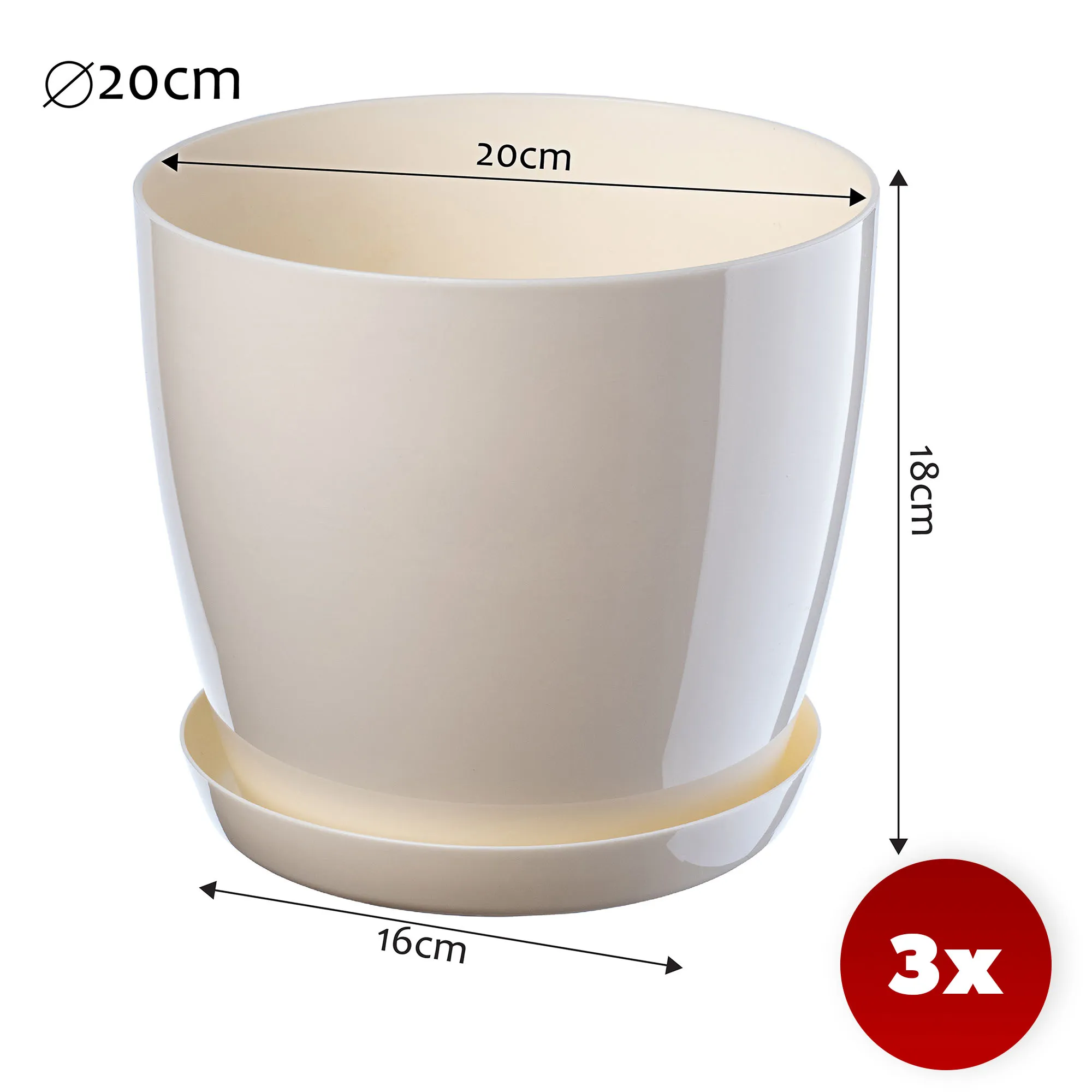 Agen vazonas su grietinėlės lėkštute 20 cm, 3 vnt.