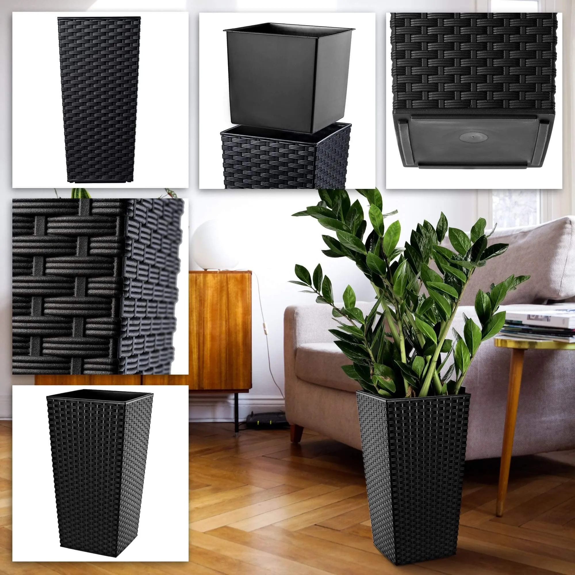 Pesaro rotango gėlių vazonas su įdėklu