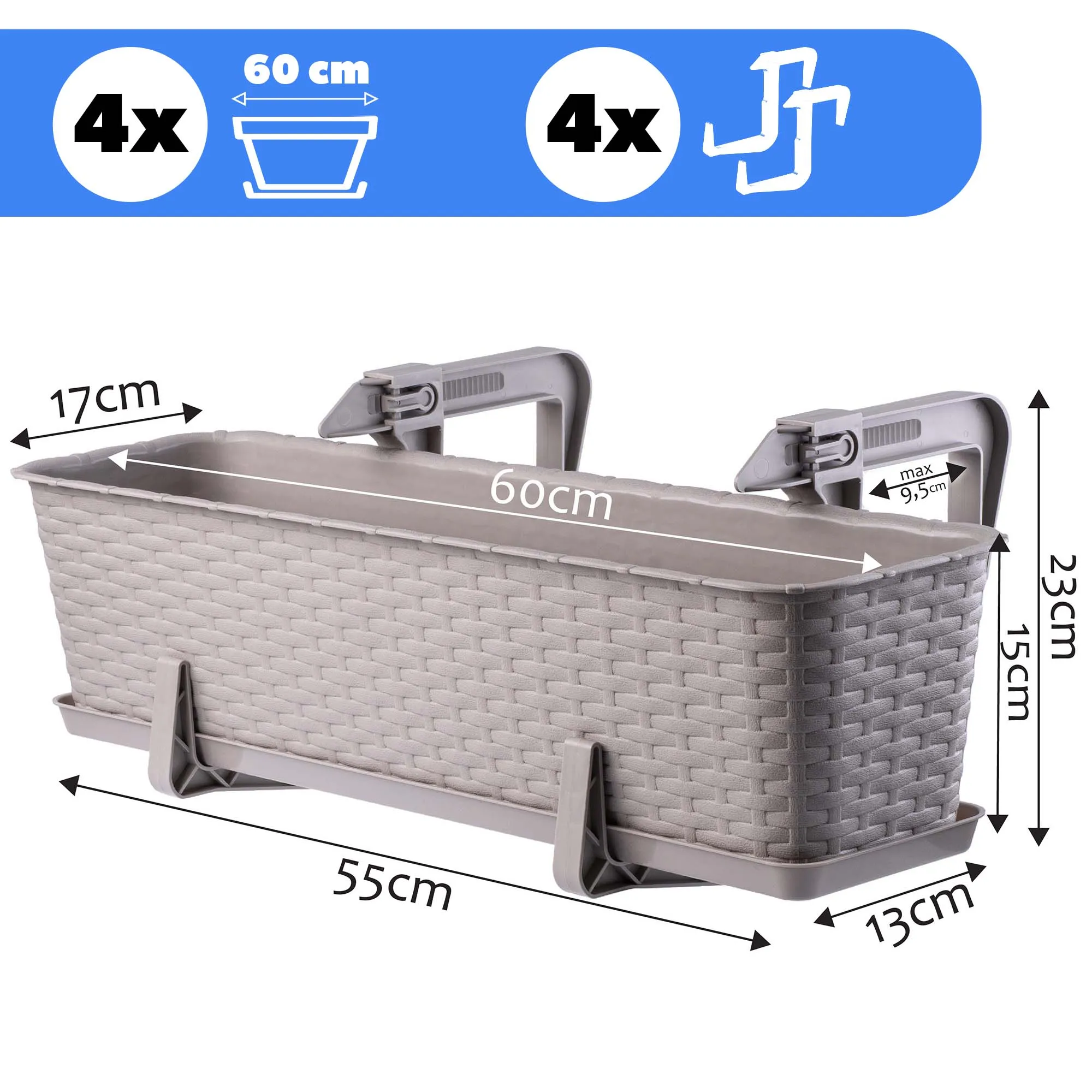 Balkono dėžutė su rankenomis Castro karamelė 60 cm
