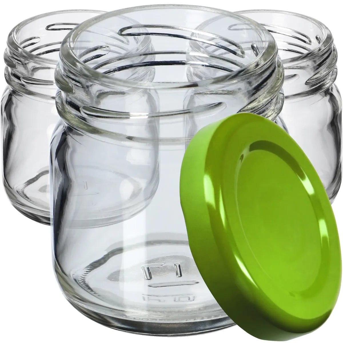 Halli konservavimo stiklainiai 40 ml 100 vnt. 43 mm + žali dangteliai