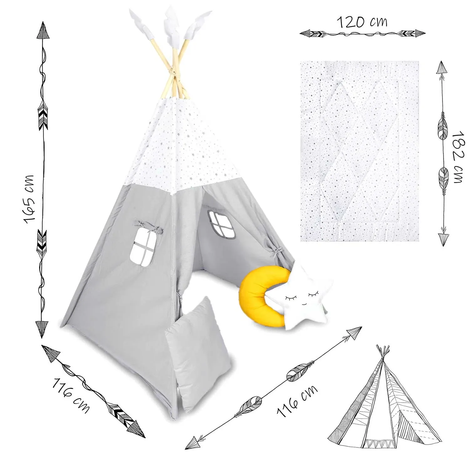 NK-406 Nukido vaikiška tipi palapinė - šviesiai pilka - nuotrauka 1