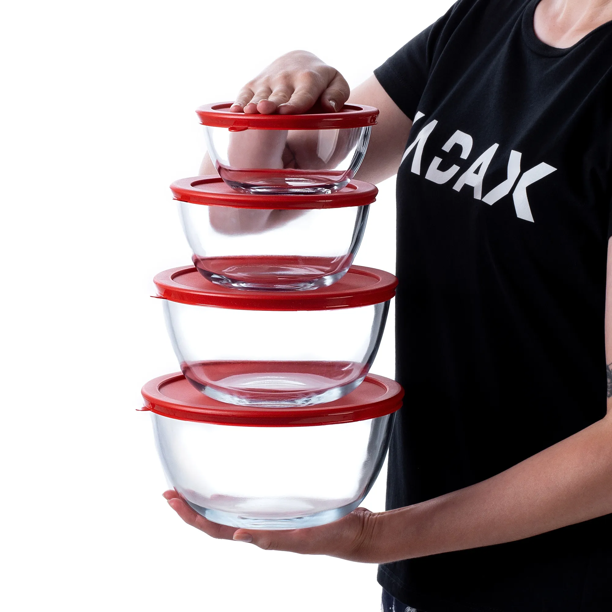 Dame stiklinių indų rinkinys su dangteliu 0,5 l, 1 l, 1,5 l, 2 l