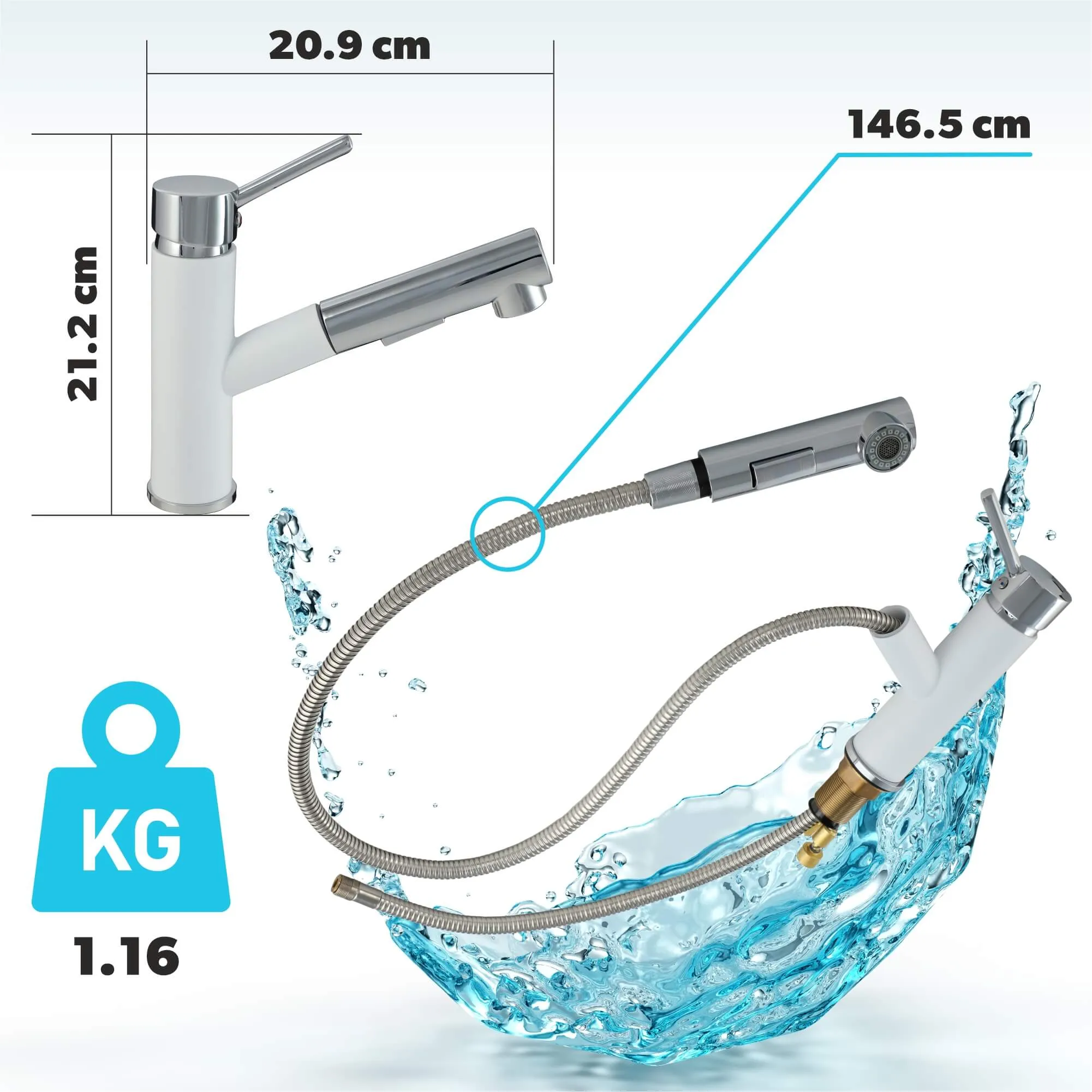 Gospo Cado virtuvės maišytuvas su įvadu, baltas