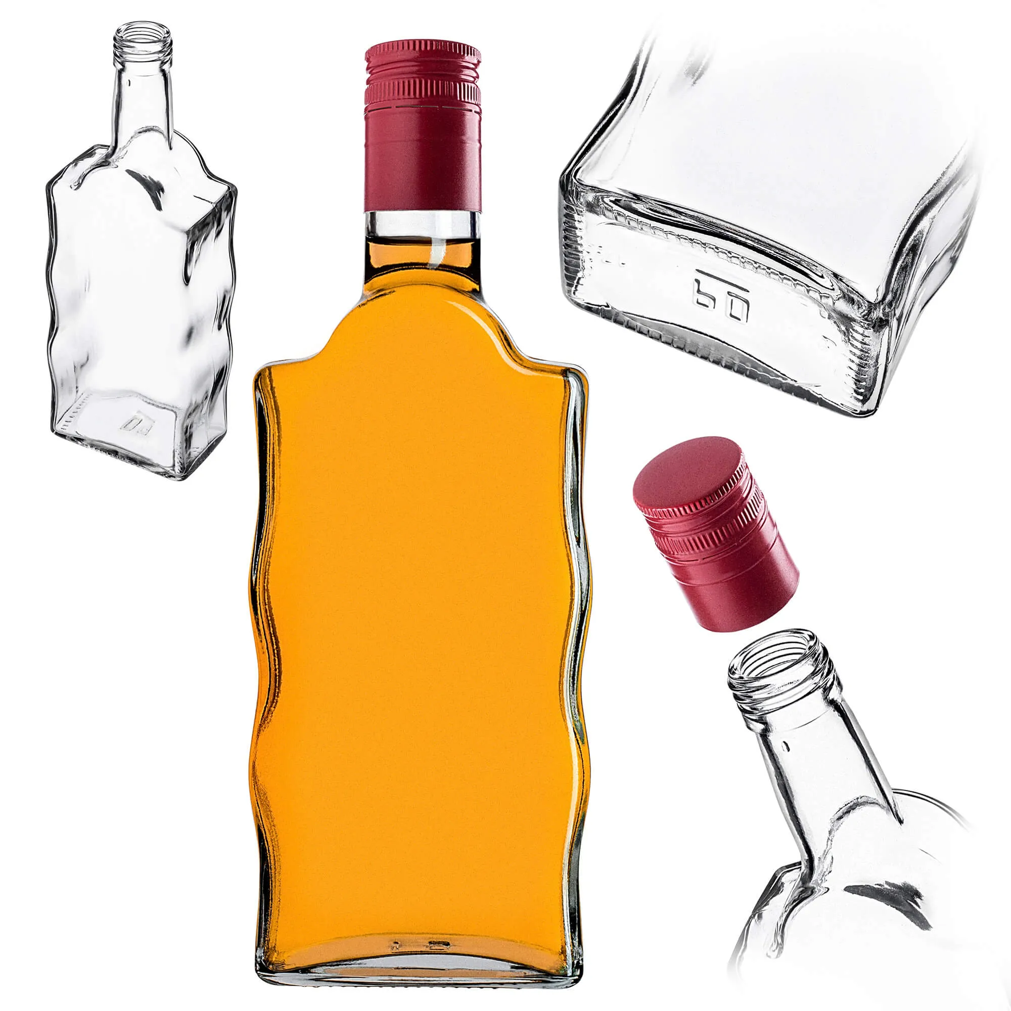 Fala stiklinis tinktūros buteliukas 500 ml su ilgu raudonu dangteliu 1 vnt.