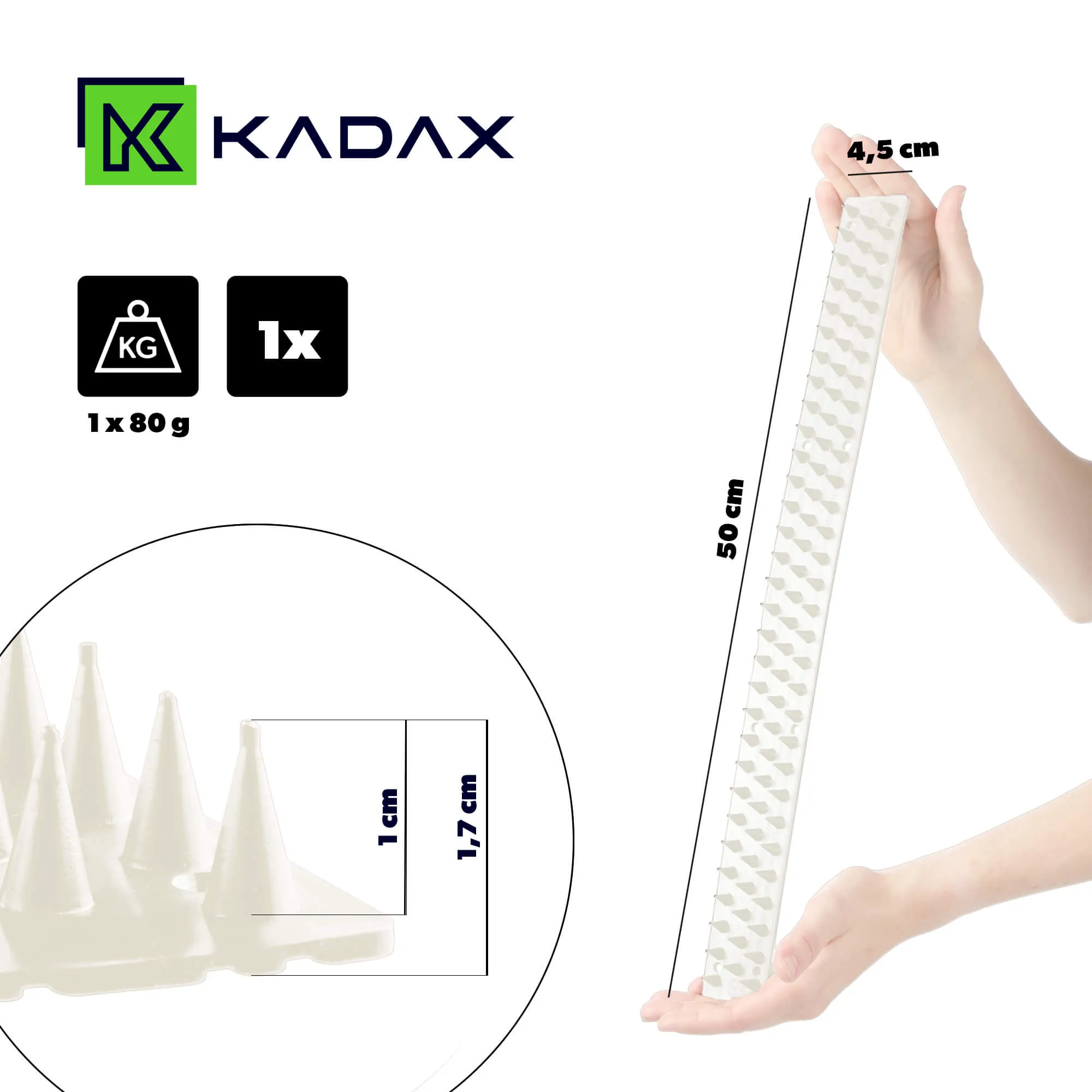 „Tosta“ plastikiniai spygliai nuo paukščių, 4,5 x 50 cm, balti, 1 vnt.