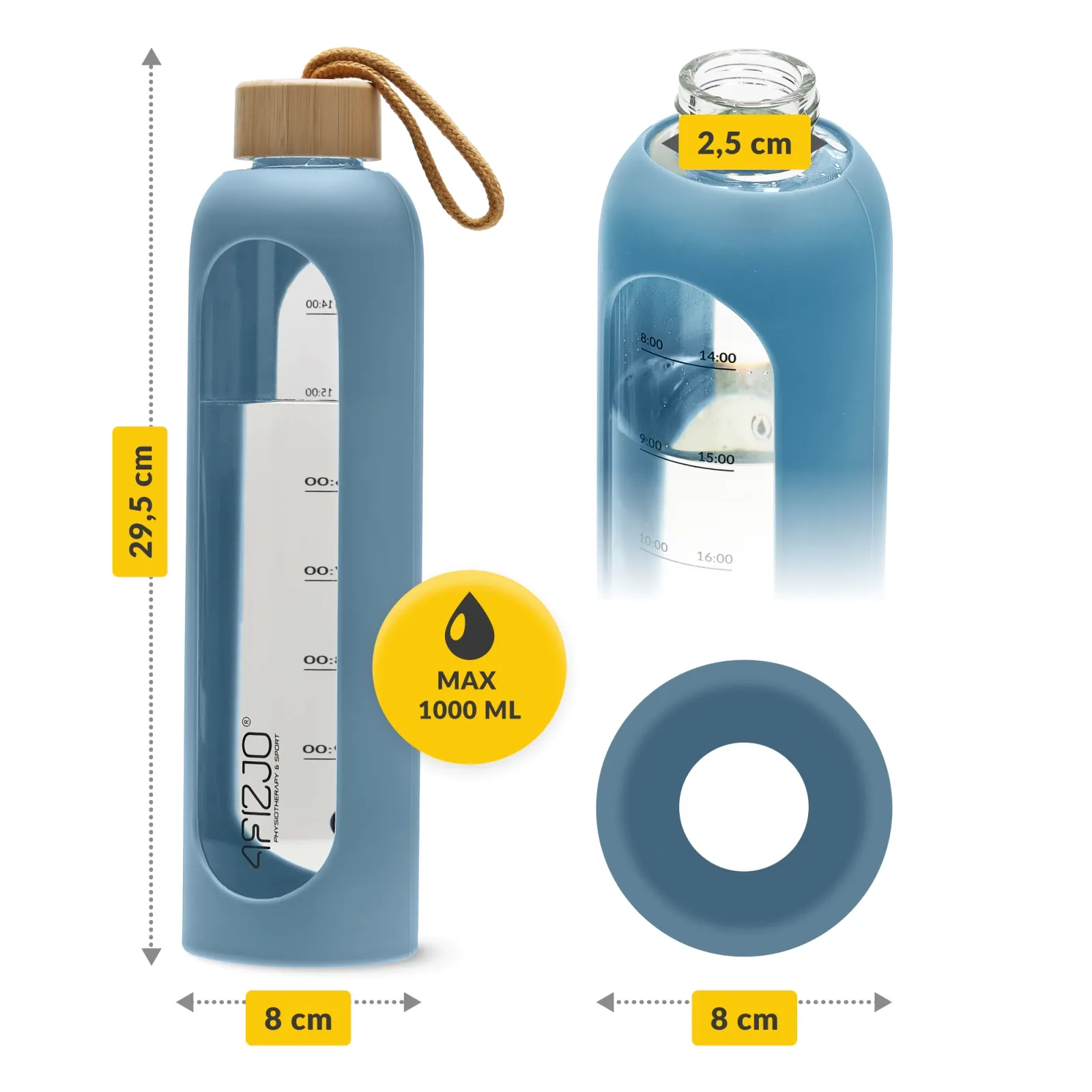 Stiklinis vandens butelis 1 l mėlynas