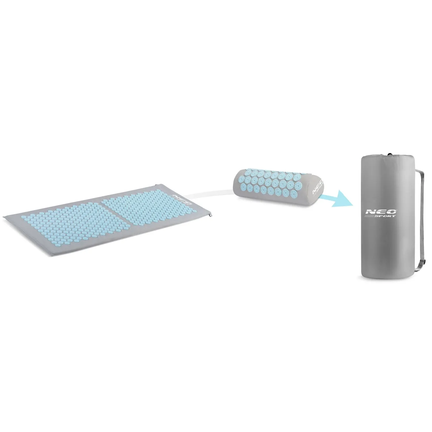 „Neo-Sport NS-901“ akupresūros kilimėlis su smaigaliais, pilkas ir mėlynas - nuotrauka 1