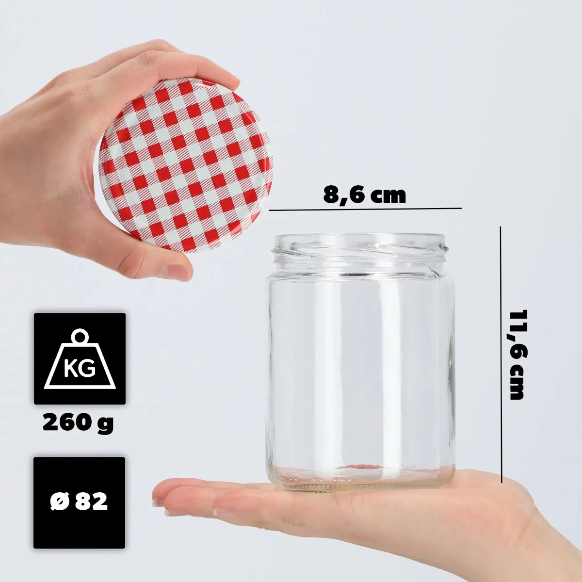 Maki stiklainiai 540 ml 24 vnt. 82 mm + „raudoni tinkleliai“ dangteliai
