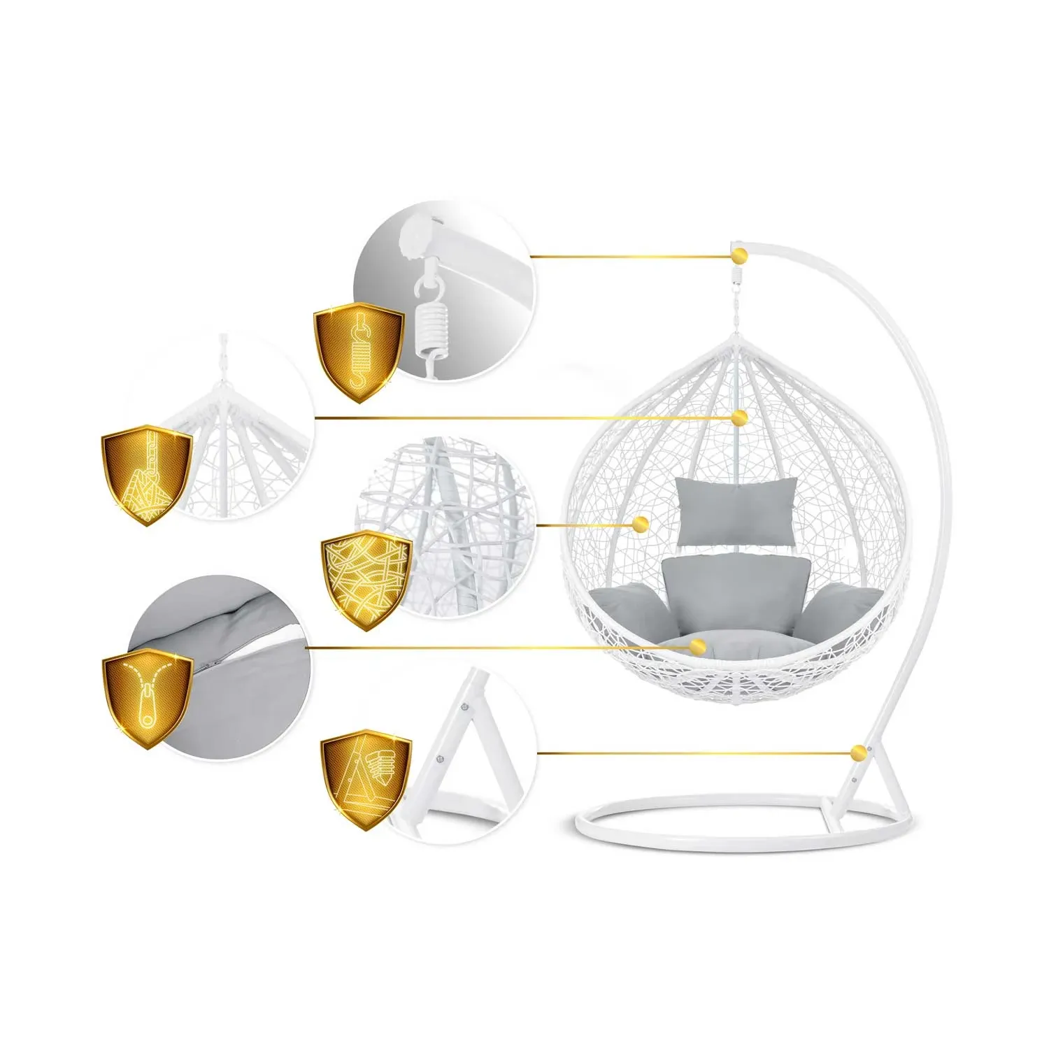 Havana pakabinama supamoji sodo kėdė, balta + šviesiai pilkos pagalvėlės - nuotrauka 1