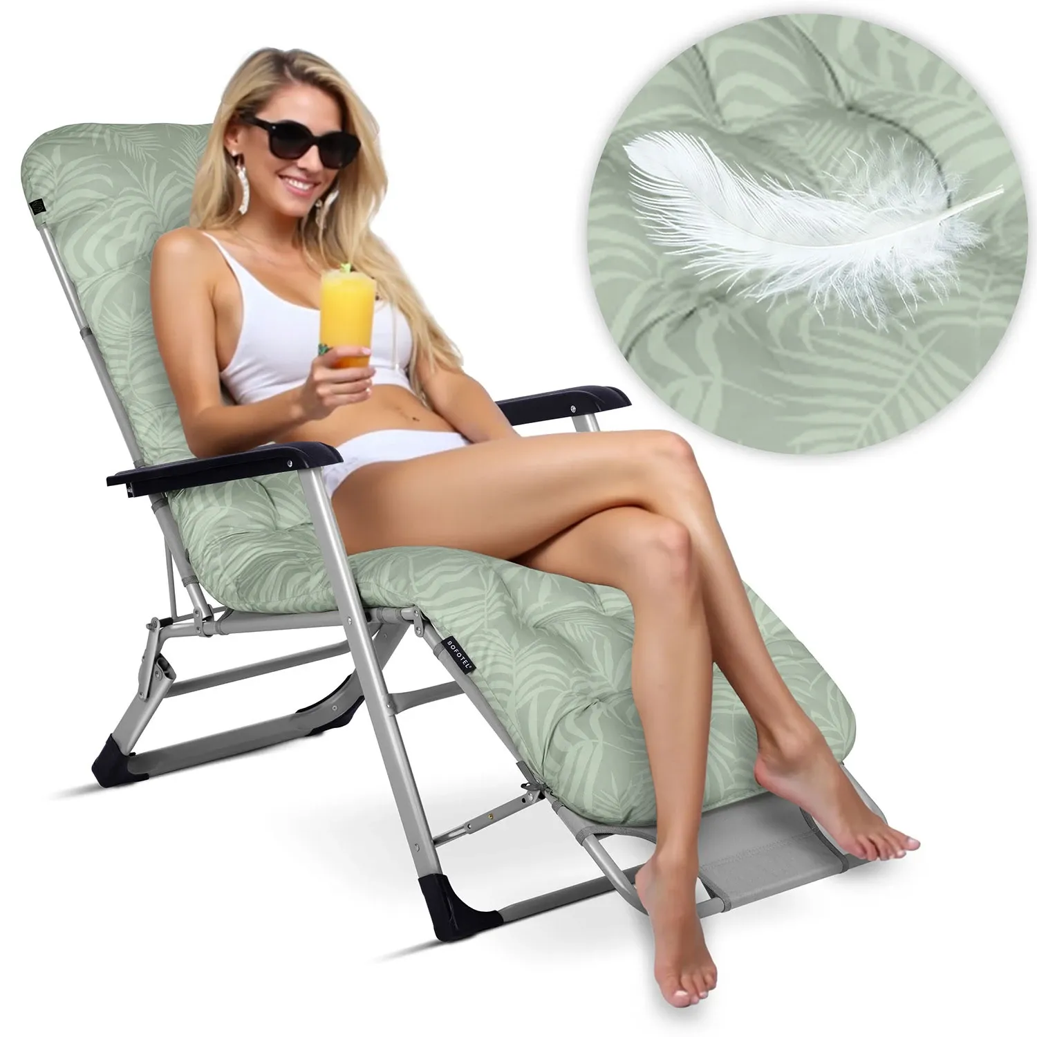 Sulankstomas sodo gultas su pagalvėle Sofotel ChillWell, 2 vnt. komplektas, šviesiai žalias - nuotrauka 1