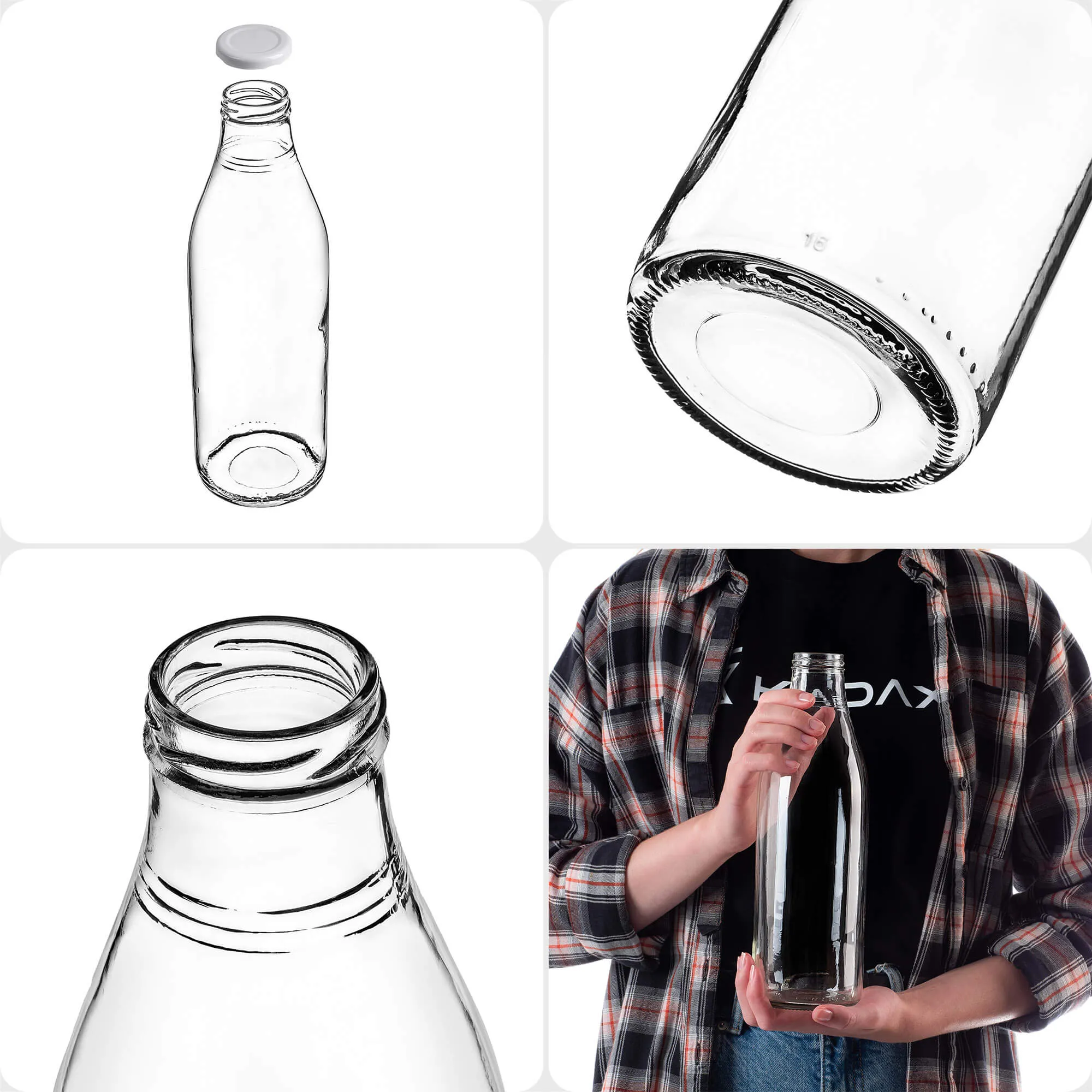 Arvigo 1 l stiklinis sulčių butelis su žaliu dangteliu, 3 vnt.