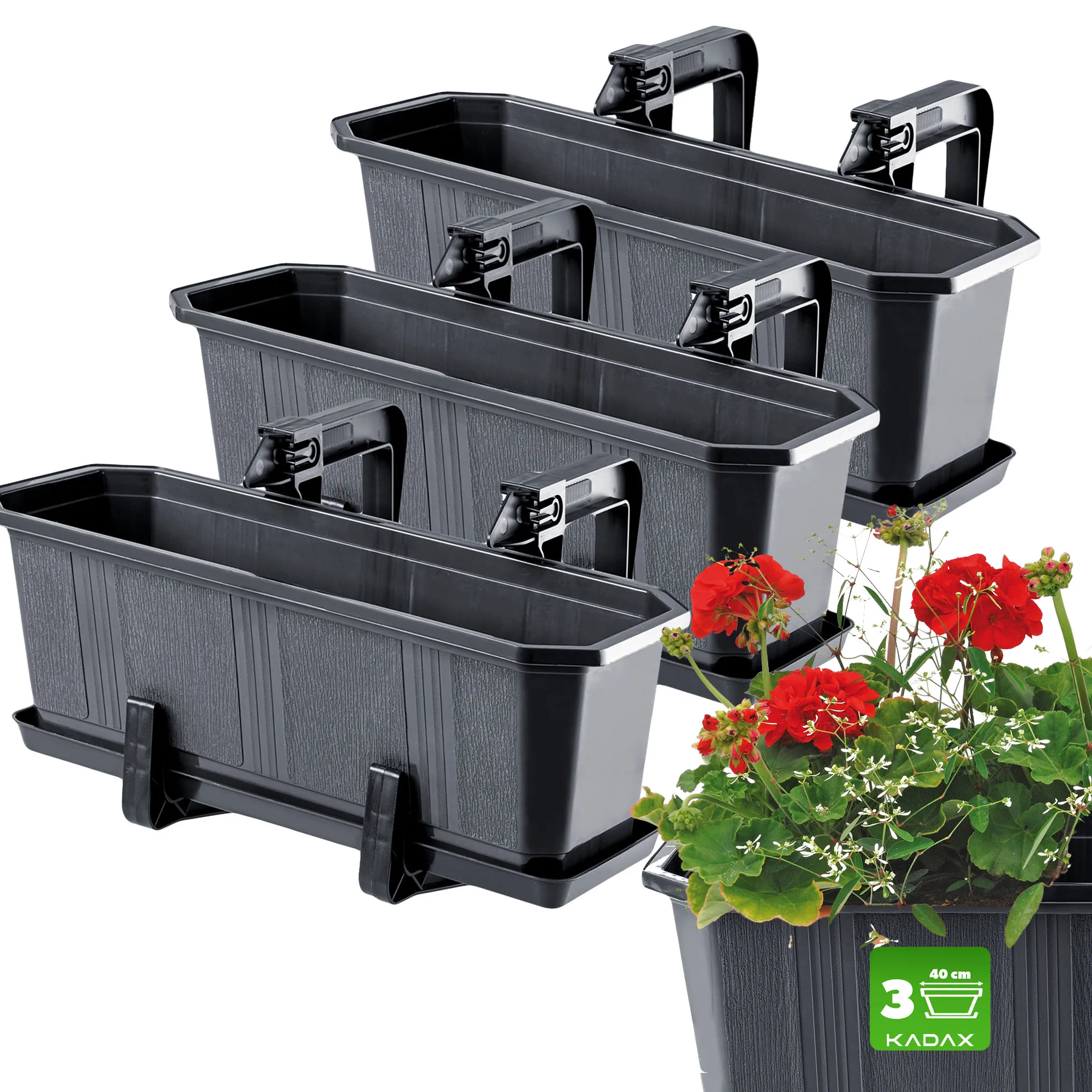 Balkoninis vazonas su rankenėlėmis grafito spalvos Oste 40 cm