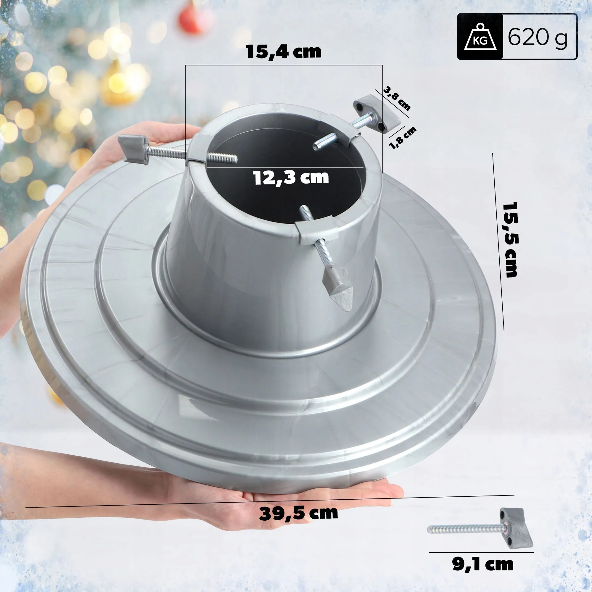 Larmor apvalus kalėdinės eglutės stovas, 39 cm, sidabrinis