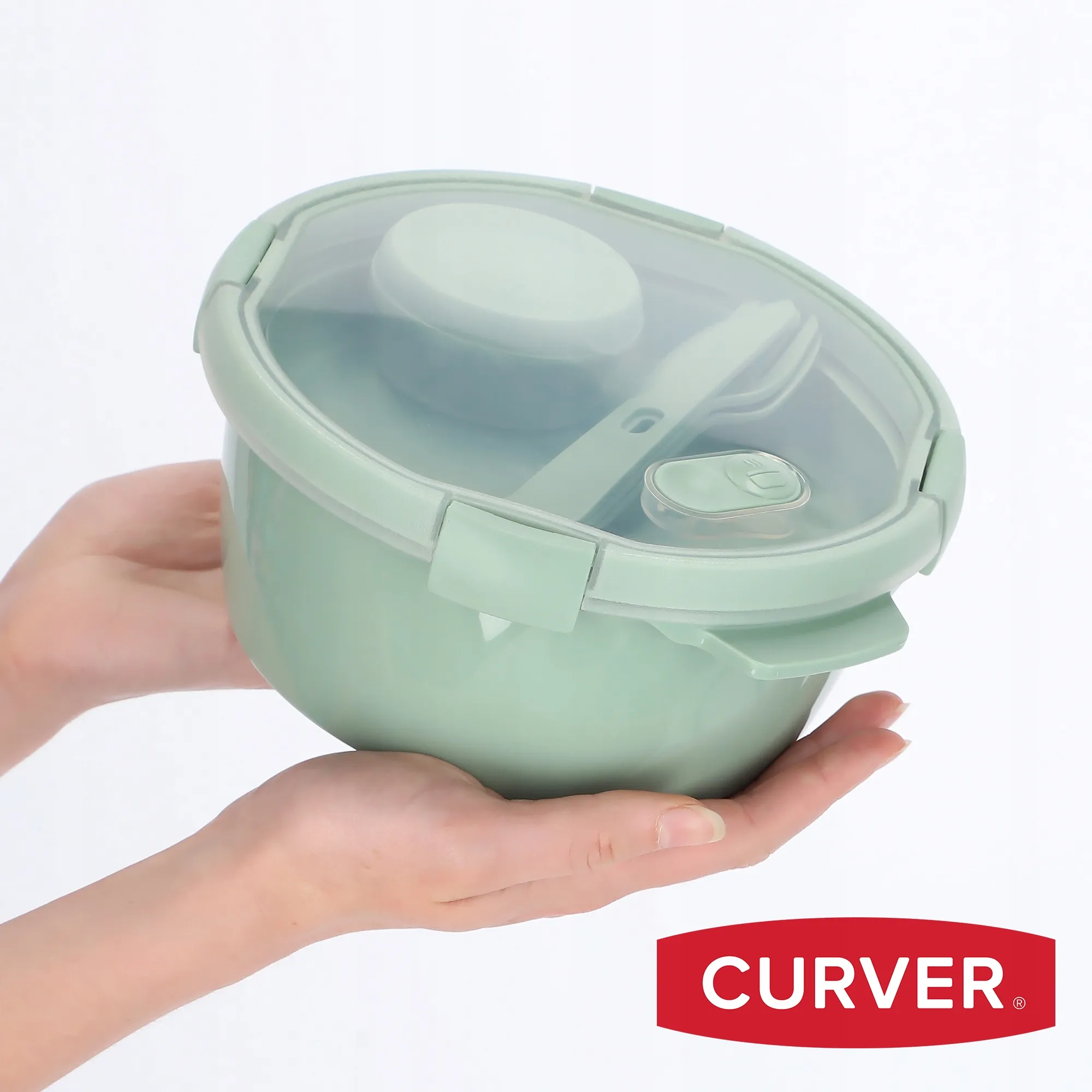 1,6 l „Curver To Go“ pietų rinkinys, apvalus maisto indelis, žalias